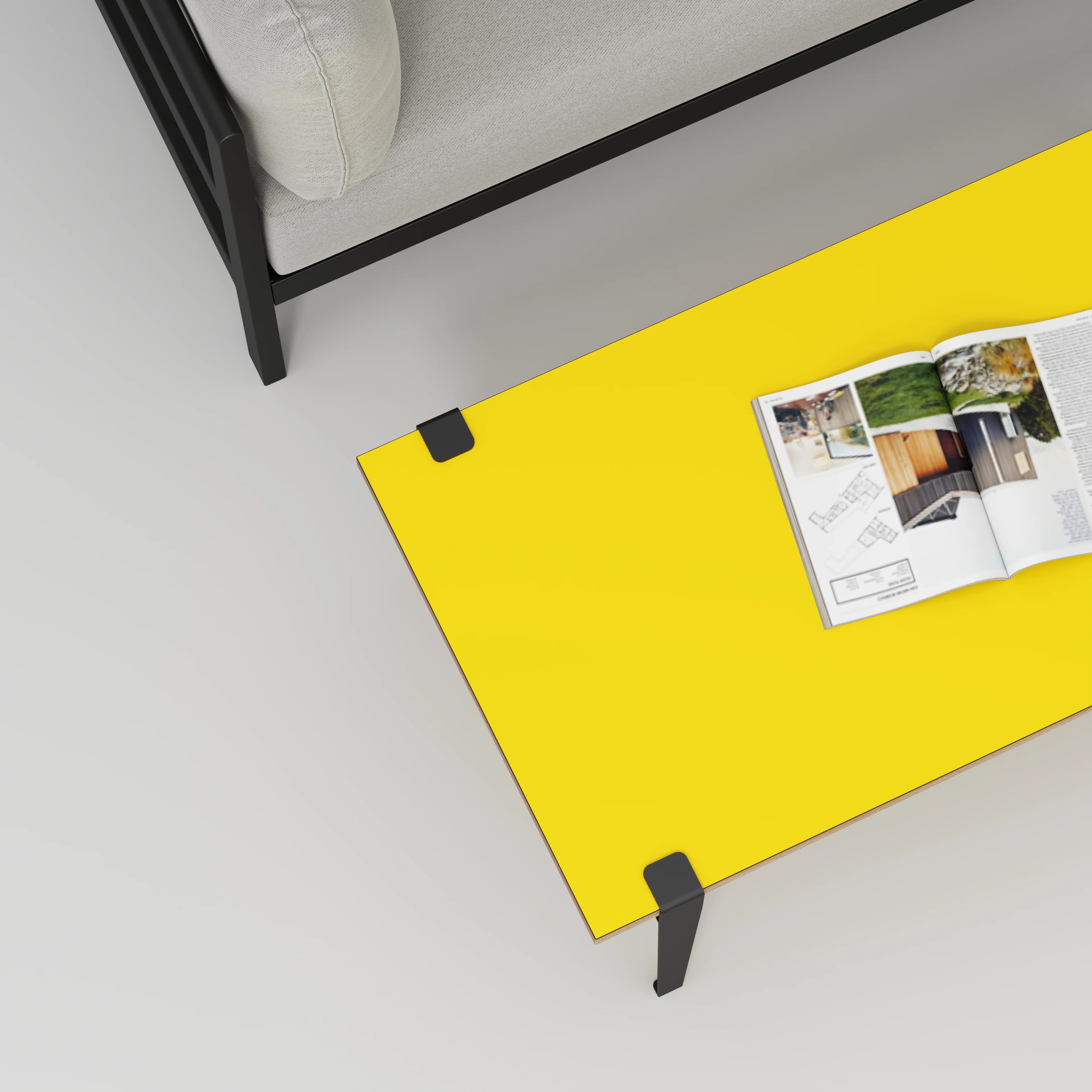 Plywood Coffee Table with Black Tiptoe Legs - Formica Chrome Yellow - 1200(w) x 600(d) x 430(h) - Image 3