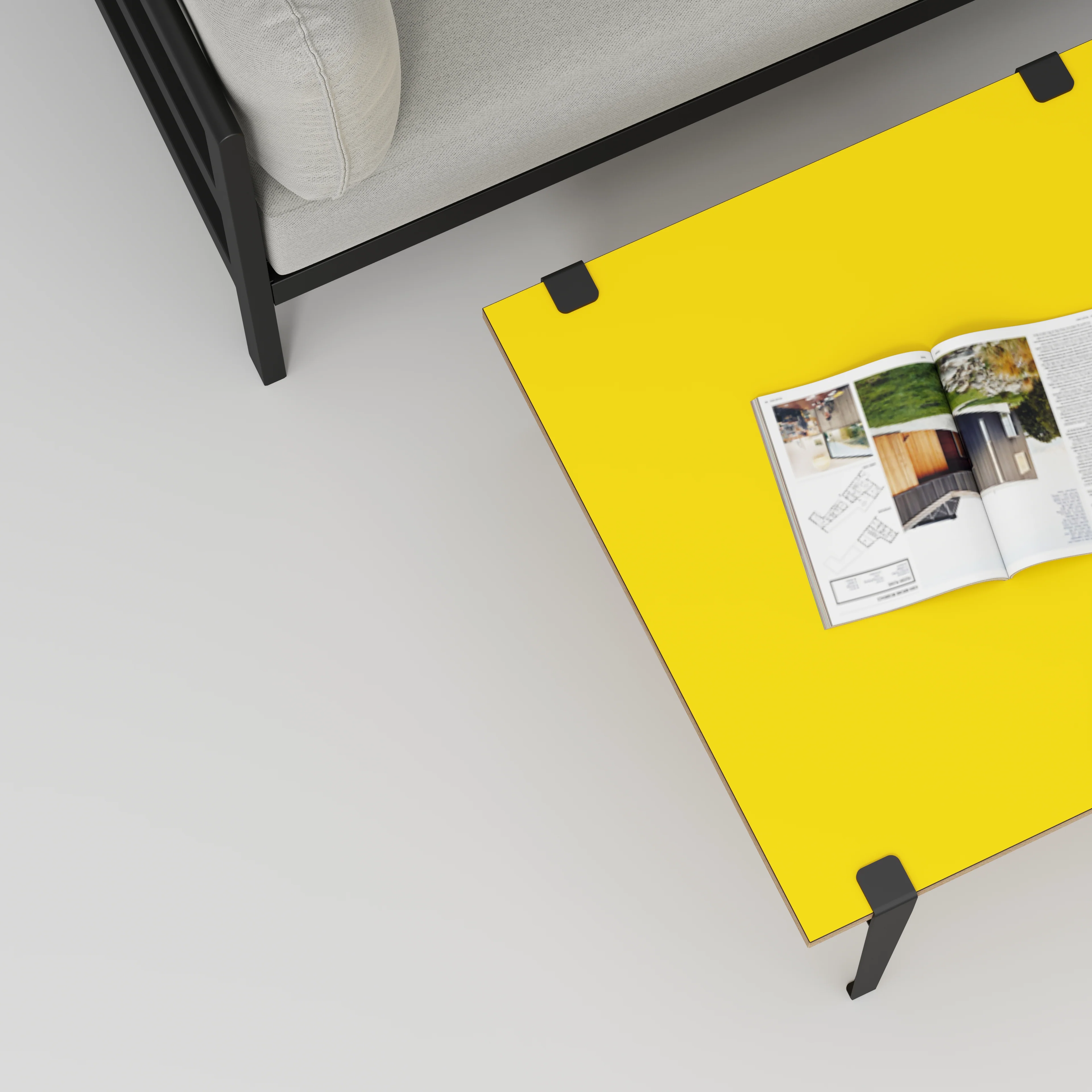 Plywood Coffee Table with Black Tiptoe Legs - Formica Chrome Yellow - 800(w) x 800(d) x 430(h) - Image 3