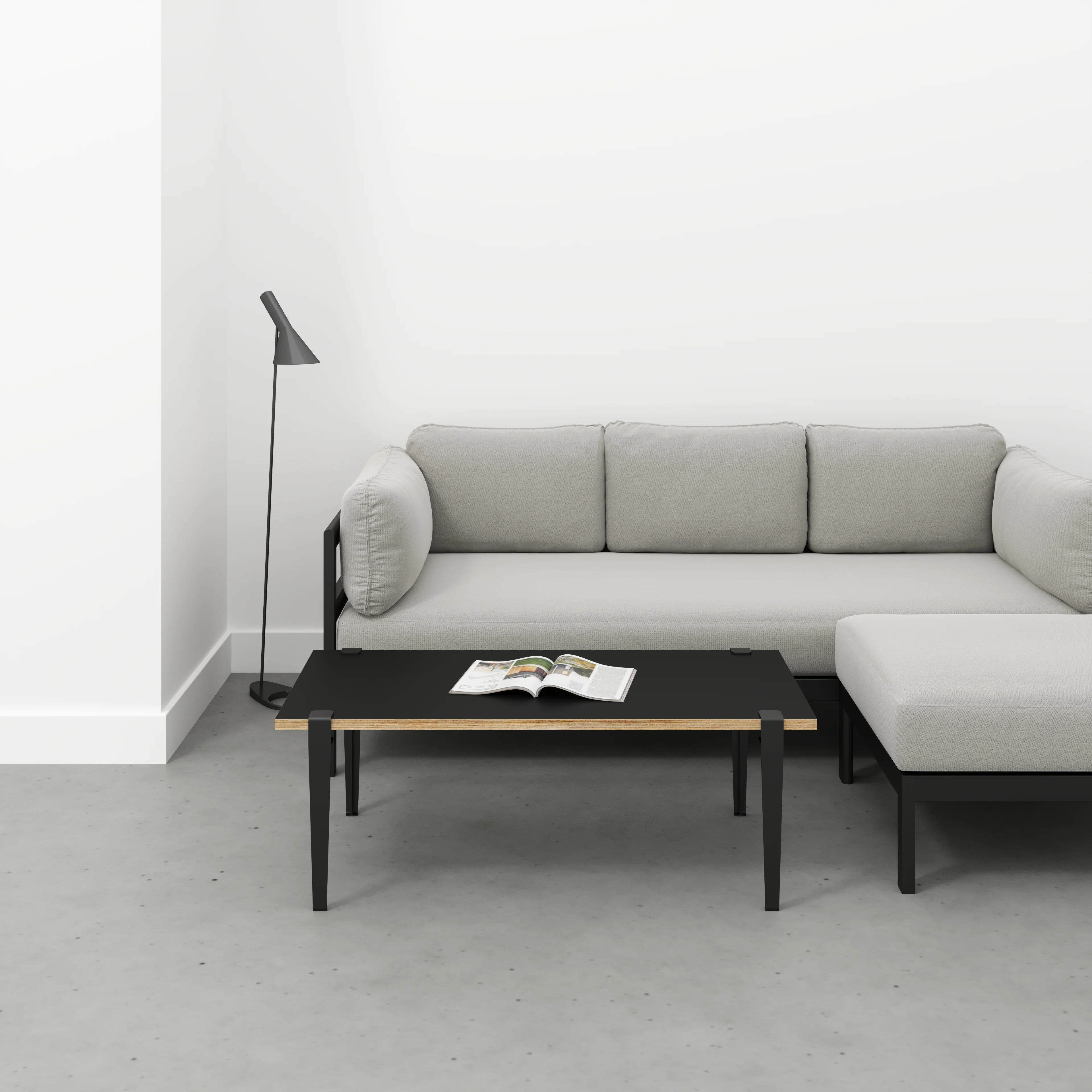 Plywood Coffee Table with Black Tiptoe Legs - Formica Diamond Black - 1200(w) x 600(d) x 430(h) - Image 2
