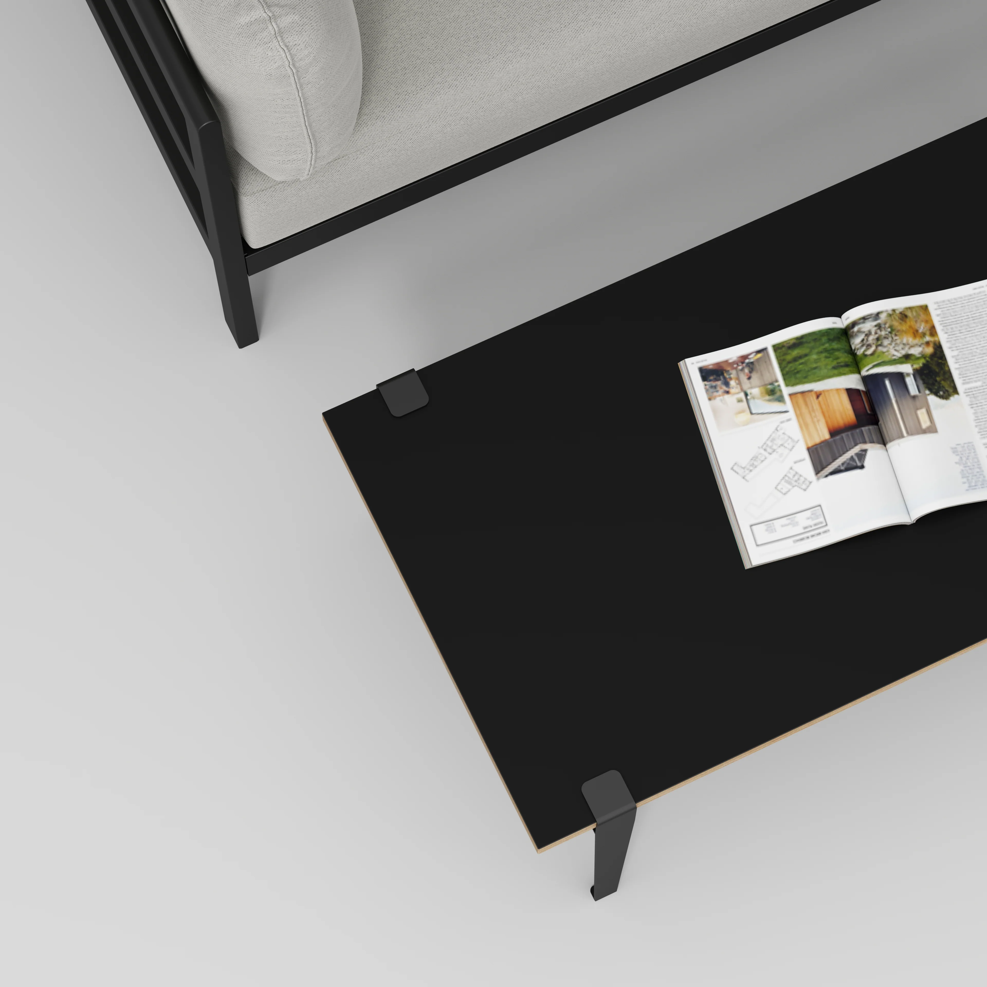Plywood Coffee Table with Black Tiptoe Legs - Formica Diamond Black - 1200(w) x 600(d) x 430(h) - Image 3