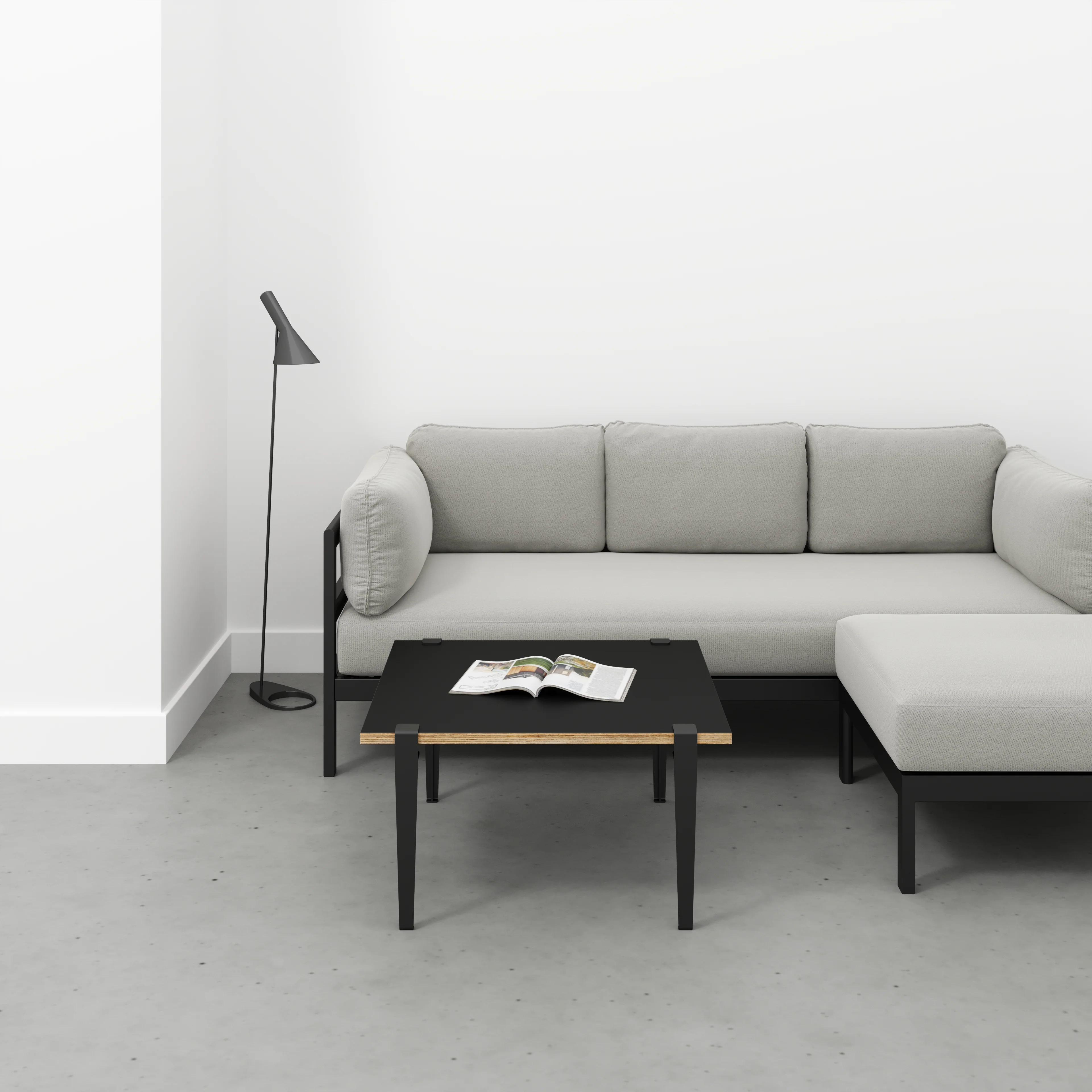 Plywood Coffee Table with Black Tiptoe Legs - Formica Diamond Black - 800(w) x 800(d) x 430(h) - Image 2
