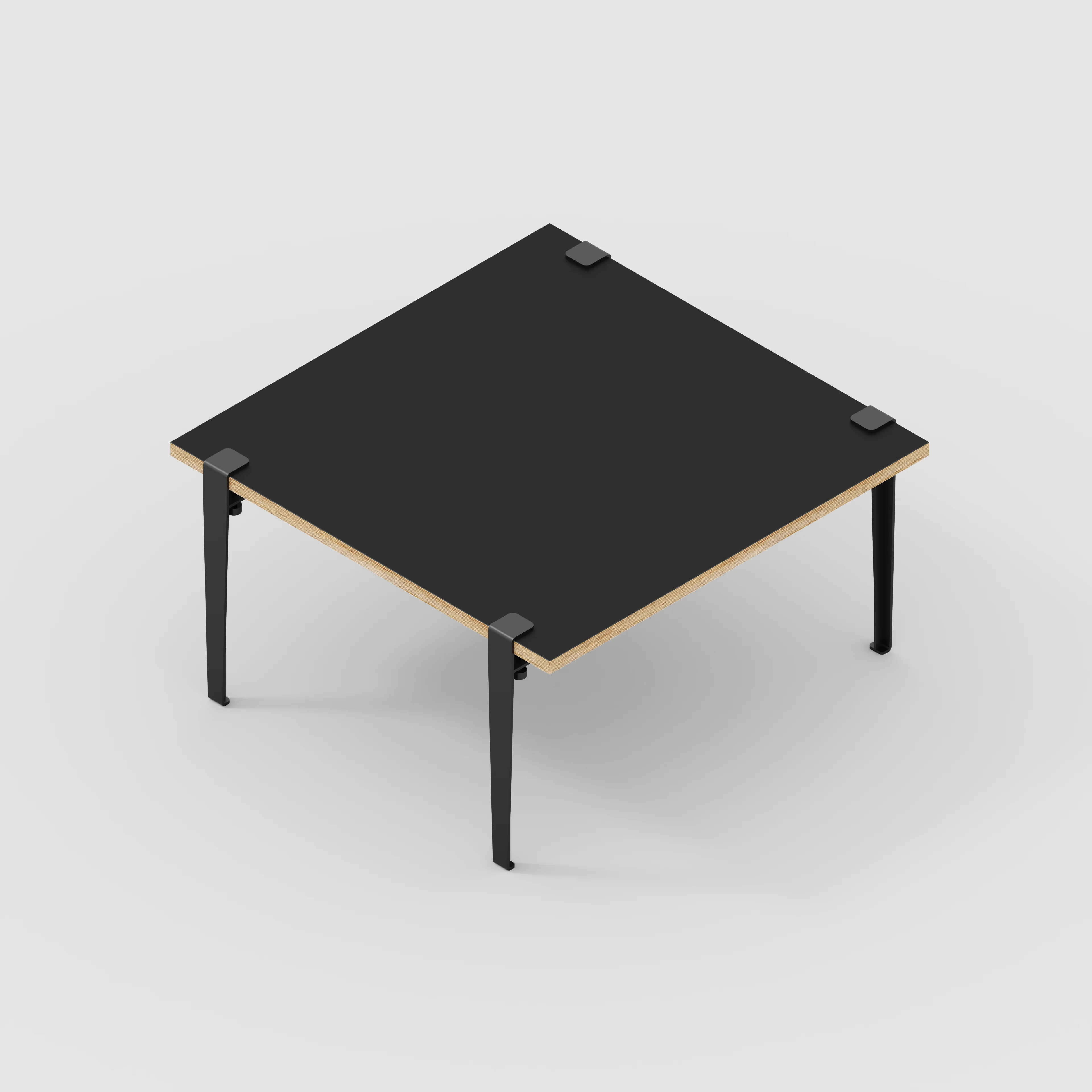 Plywood Coffee Table with Black Tiptoe Legs - Formica Diamond Black - 800(w) x 800(d) x 430(h) - Image 5