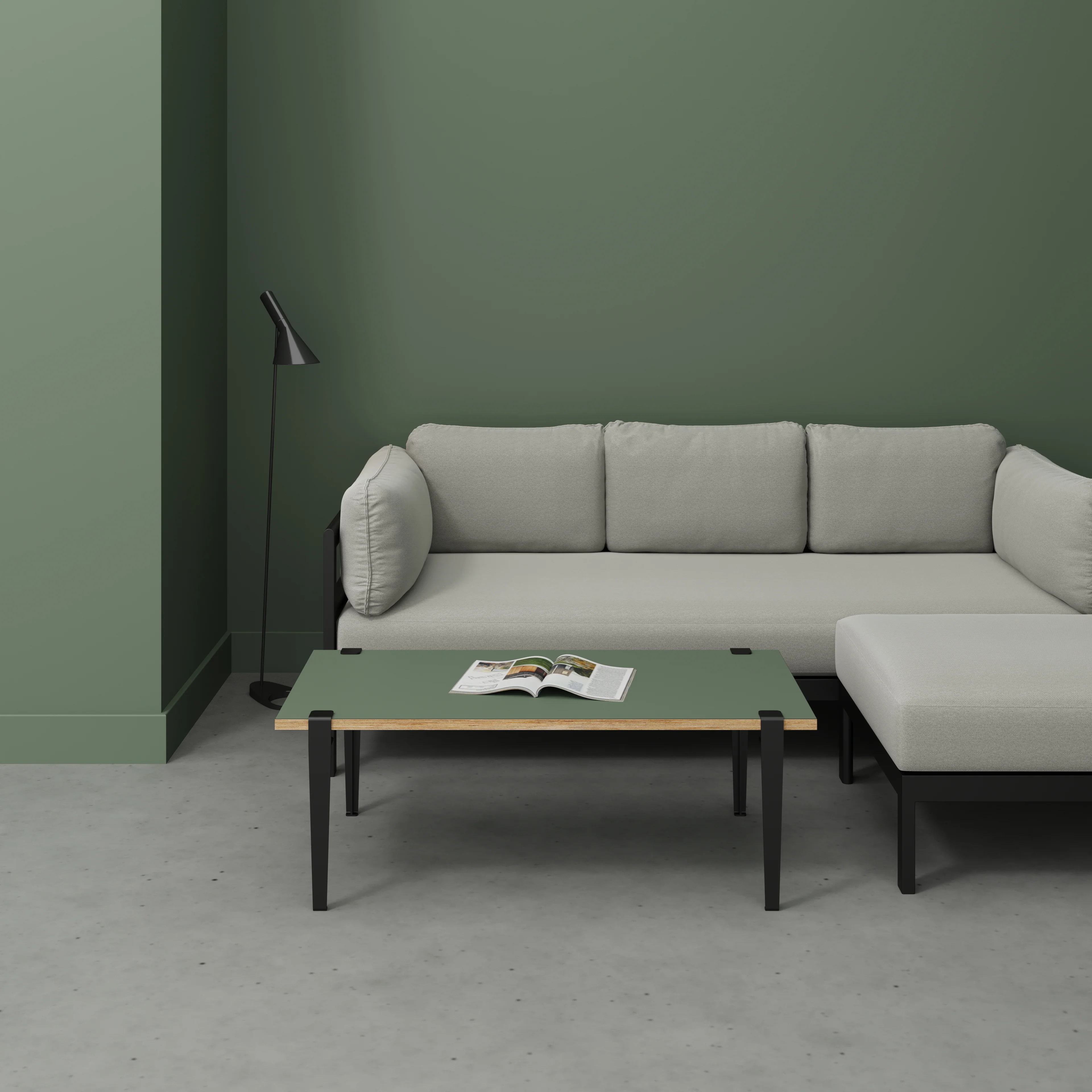 Plywood Coffee Table with Black Tiptoe Legs - Formica Green Slate - 1200(w) x 600(d) x 430(h) - Image 2