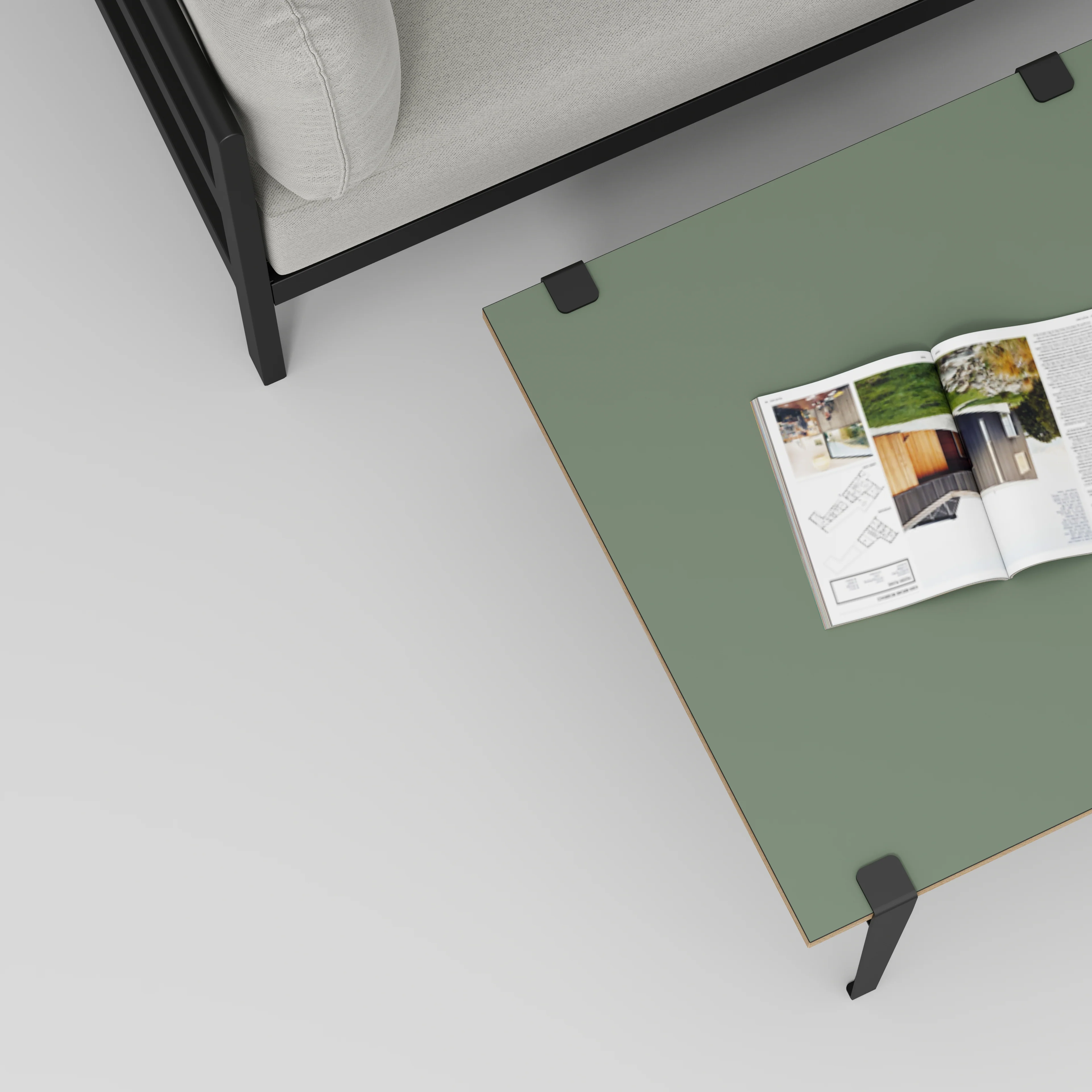 Plywood Coffee Table with Black Tiptoe Legs - Formica Green Slate - 800(w) x 800(d) x 430(h) - Image 3
