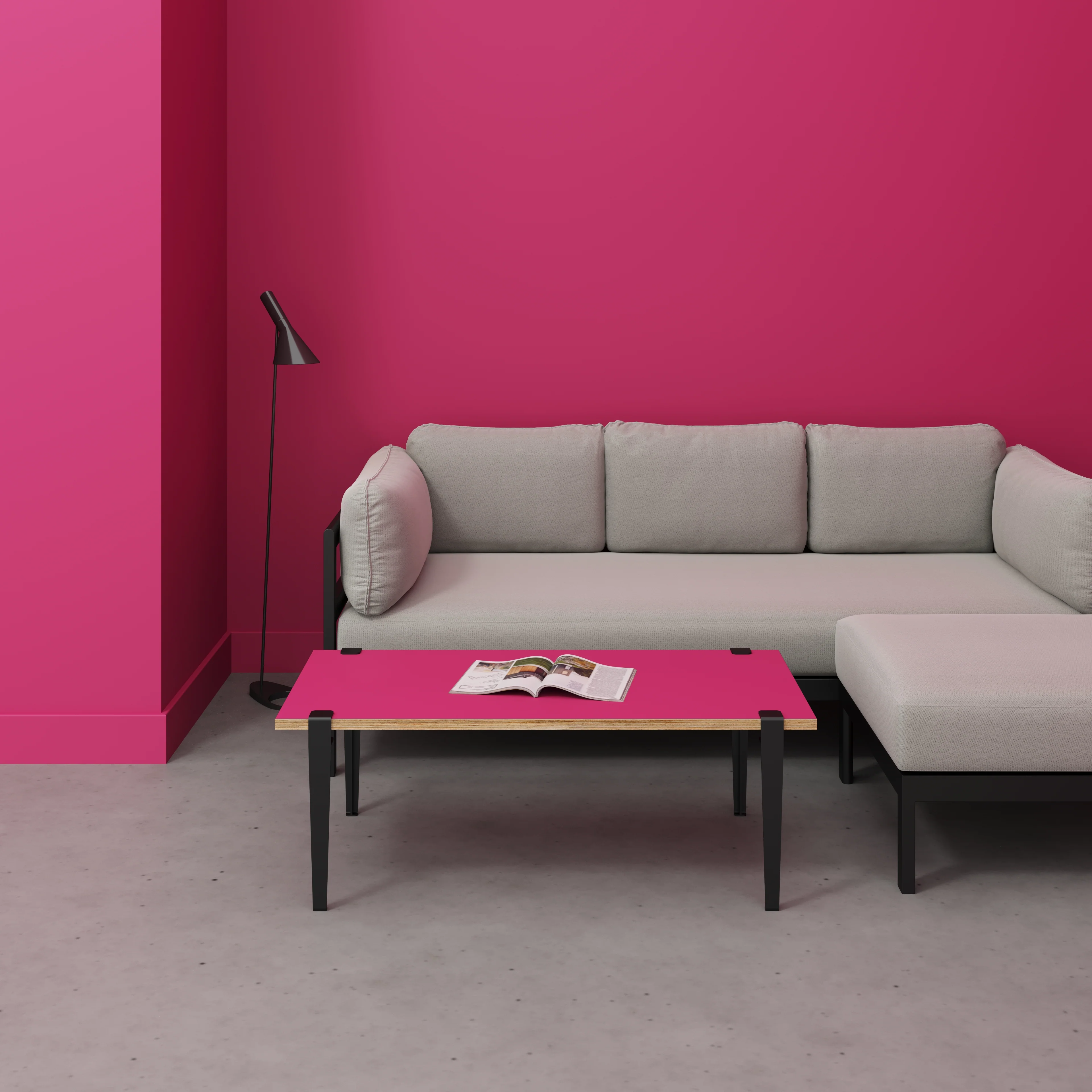 Plywood Coffee Table with Black Tiptoe Legs - Formica Juicy Pink - 1200(w) x 600(d) x 430(h) - Image 2