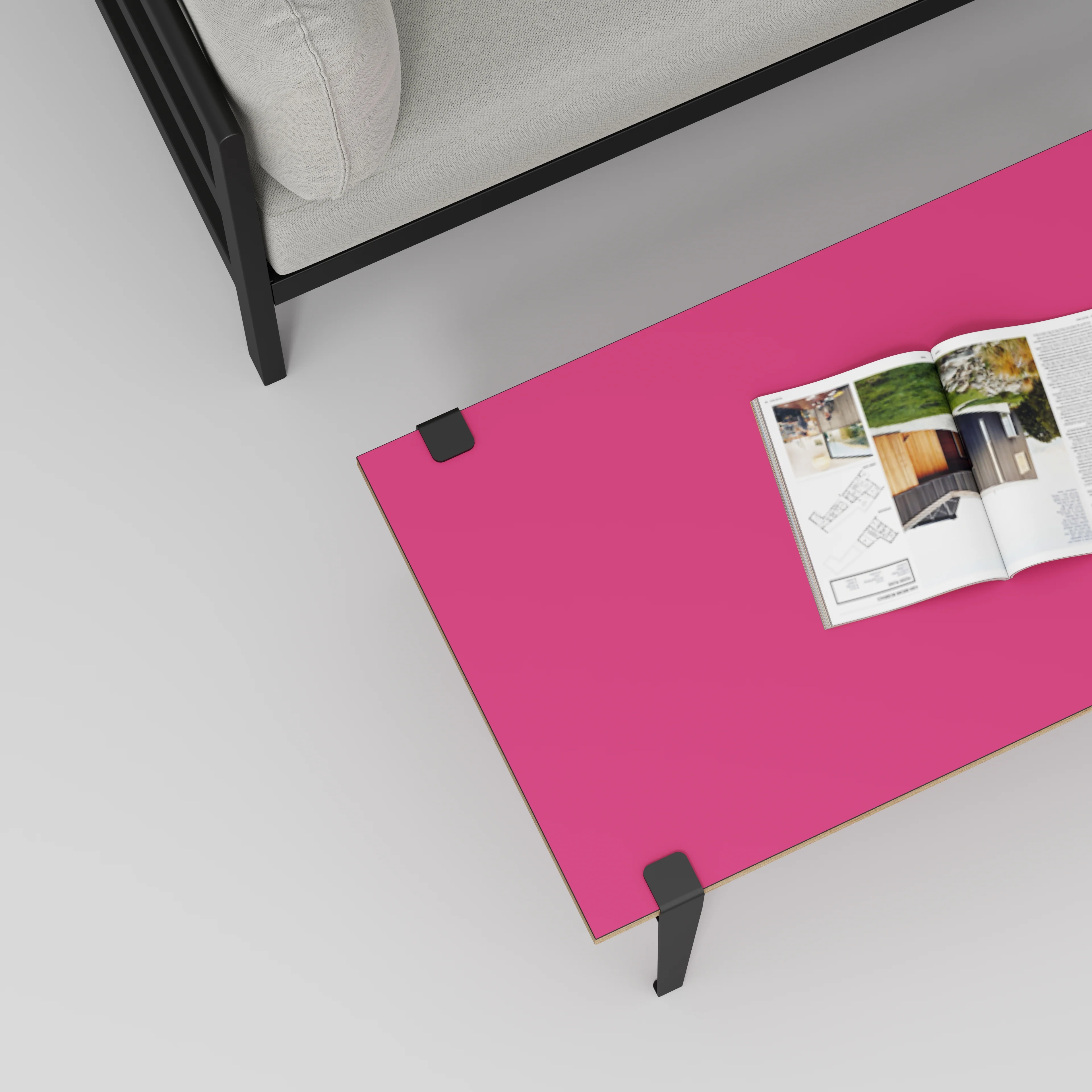 Plywood Coffee Table with Black Tiptoe Legs - Formica Juicy Pink - 1200(w) x 600(d) x 430(h) - Image 3