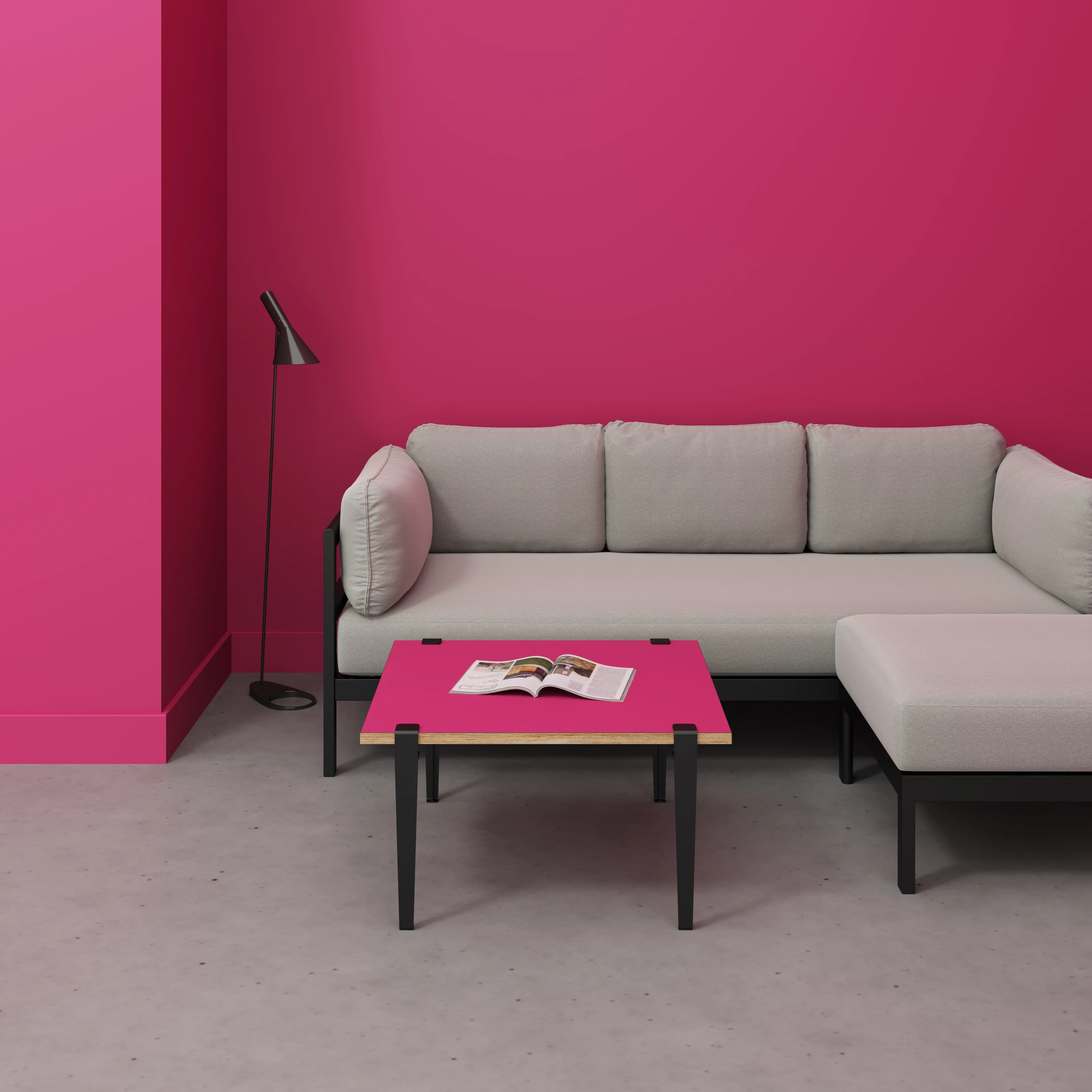 Plywood Coffee Table with Black Tiptoe Legs - Formica Juicy Pink - 800(w) x 800(d) x 430(h) - Image 2