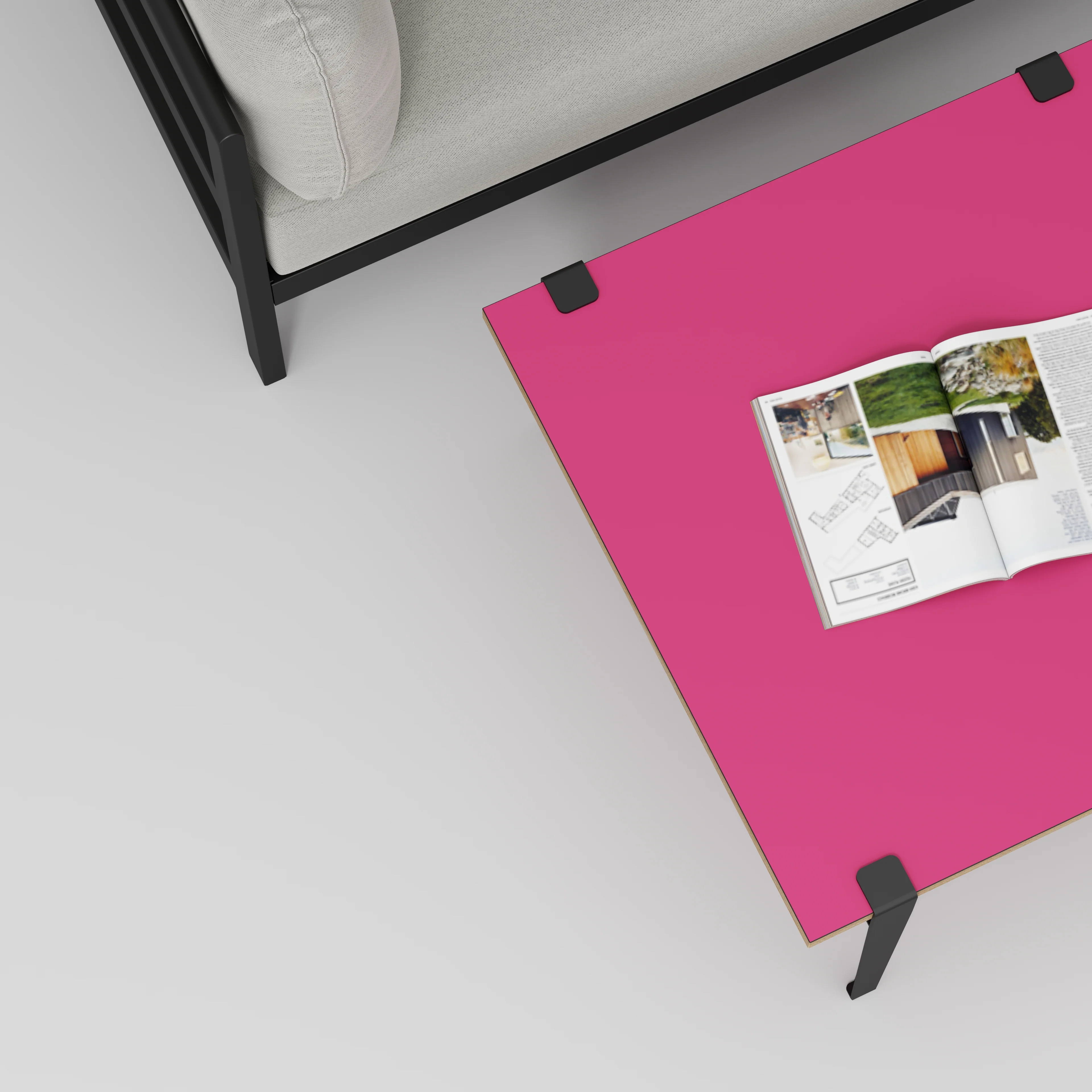 Plywood Coffee Table with Black Tiptoe Legs - Formica Juicy Pink - 800(w) x 800(d) x 430(h) - Image 3