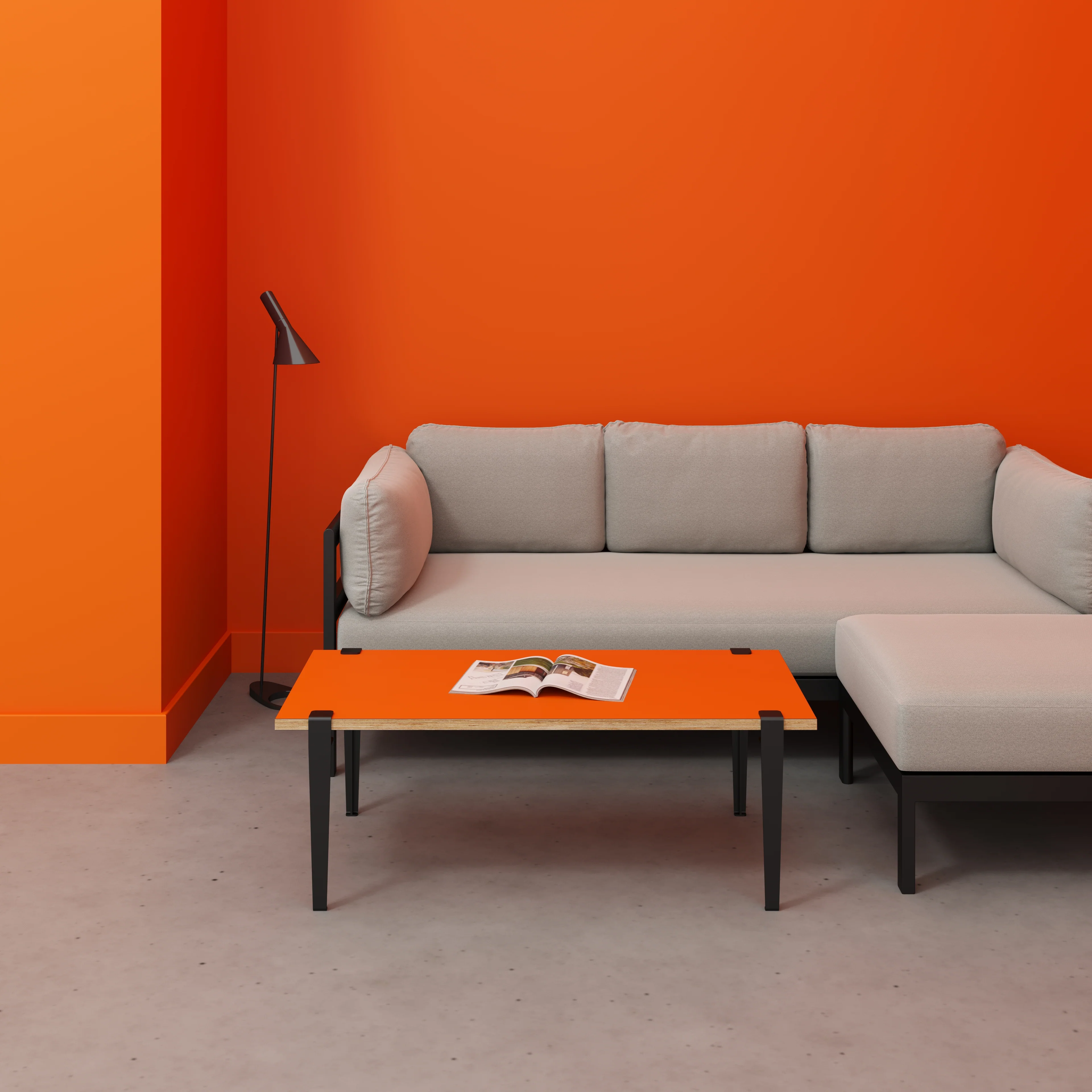 Plywood Coffee Table with Black Tiptoe Legs - Formica Levante Orange - 1200(w) x 600(d) x 430(h) - Image 2