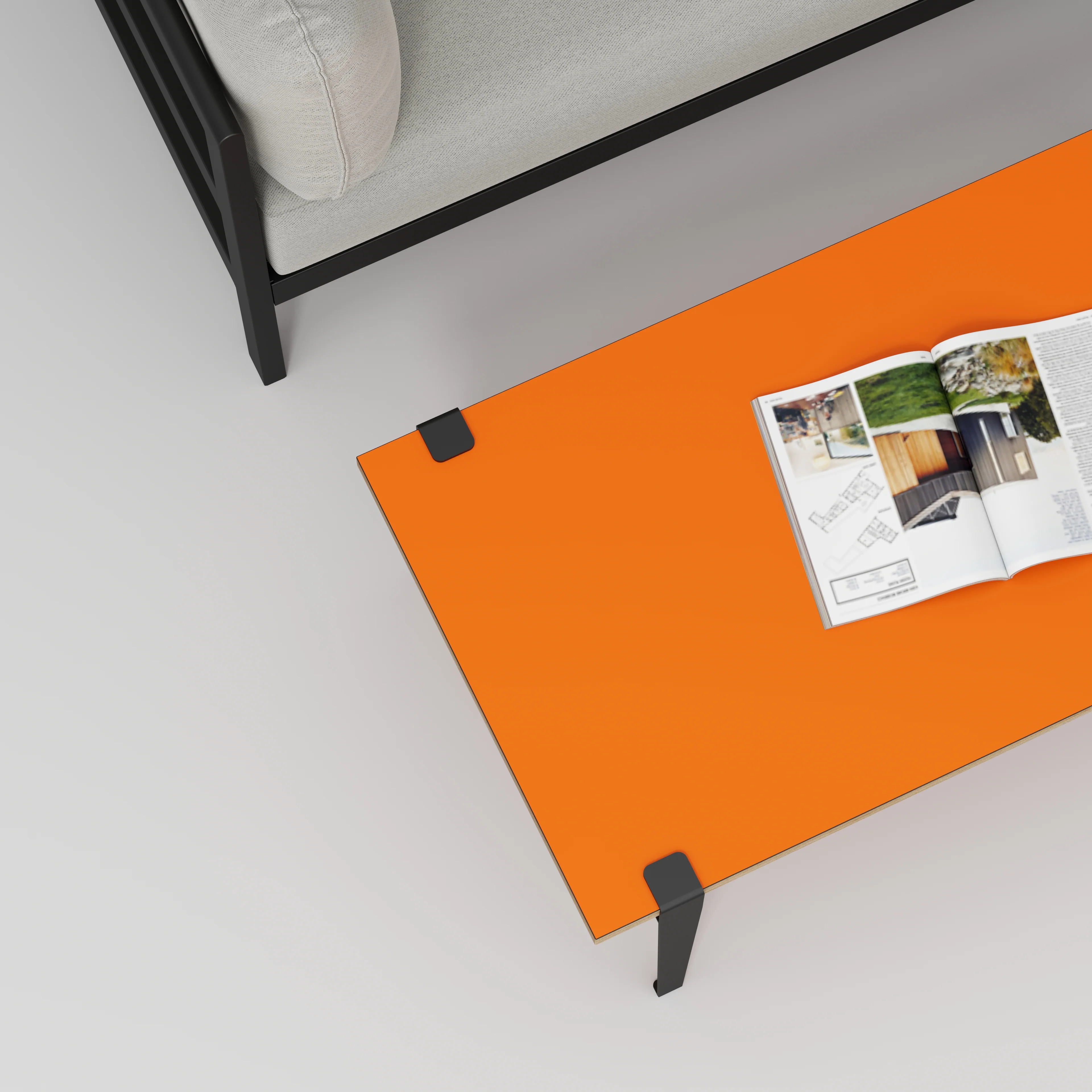 Plywood Coffee Table with Black Tiptoe Legs - Formica Levante Orange - 1200(w) x 600(d) x 430(h) - Image 3