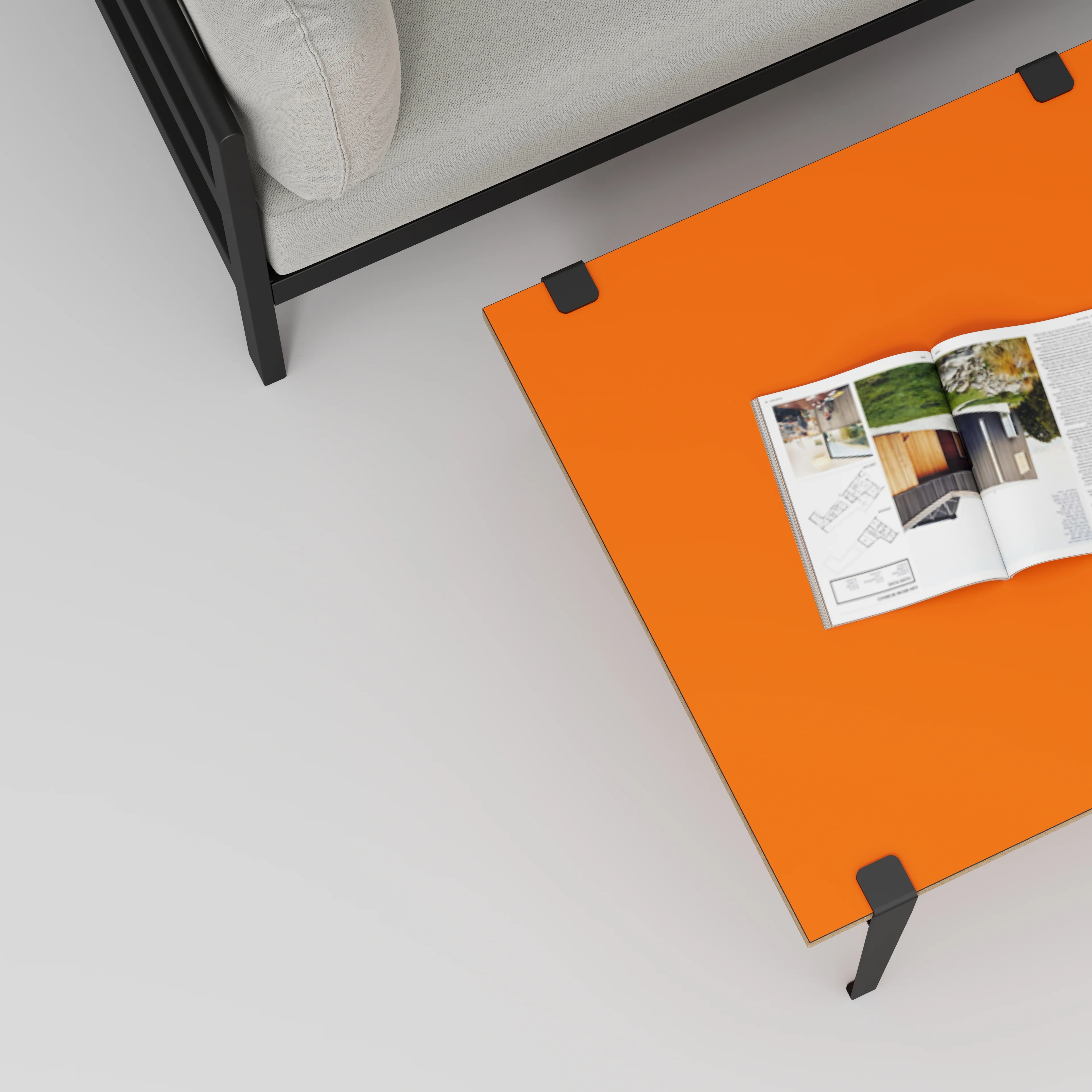 Plywood Coffee Table with Black Tiptoe Legs - Formica Levante Orange - 800(w) x 800(d) x 430(h) - Image 3