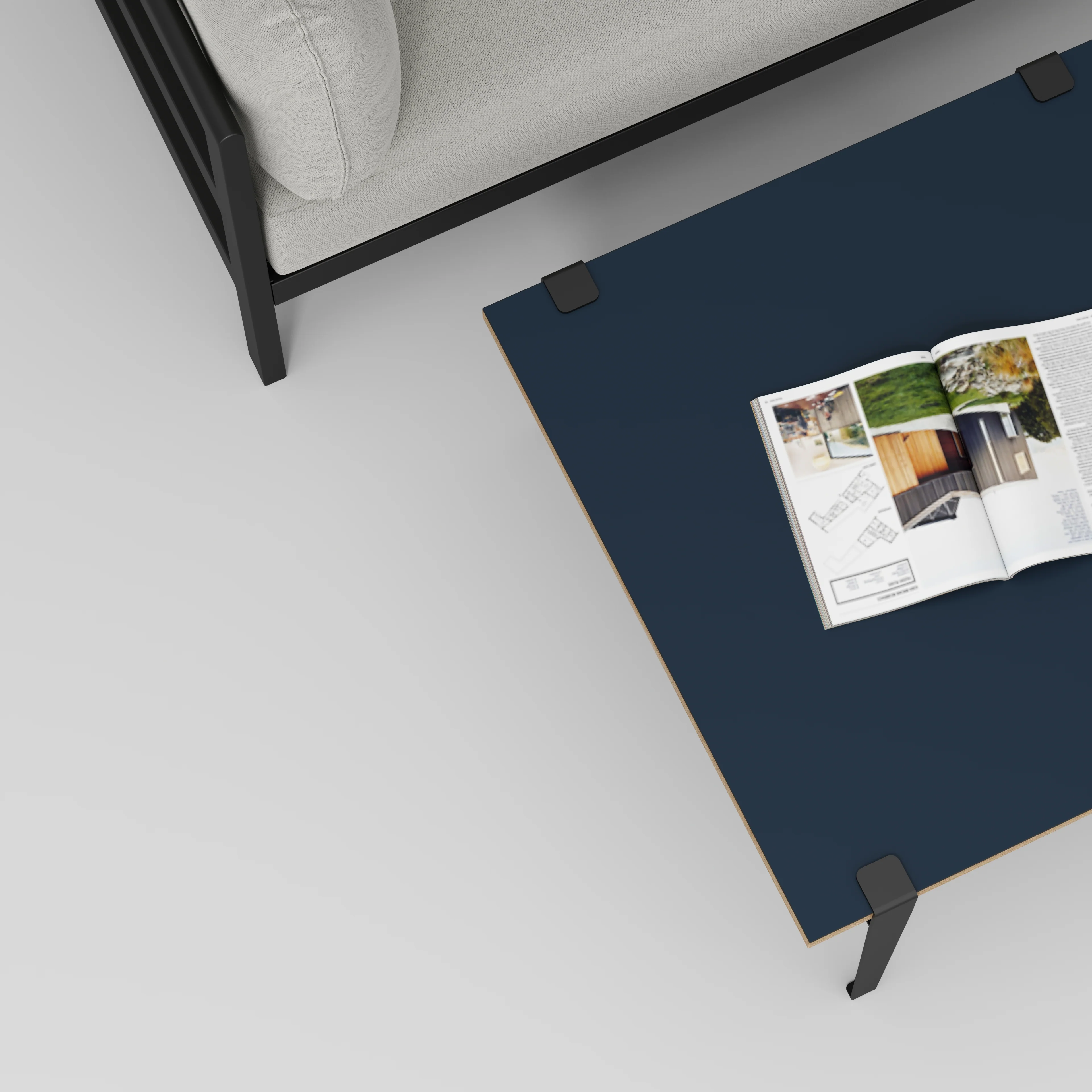 Plywood Coffee Table with Black Tiptoe Legs - Formica Night Sea Blue - 800(w) x 800(d) x 430(h) - Image 3