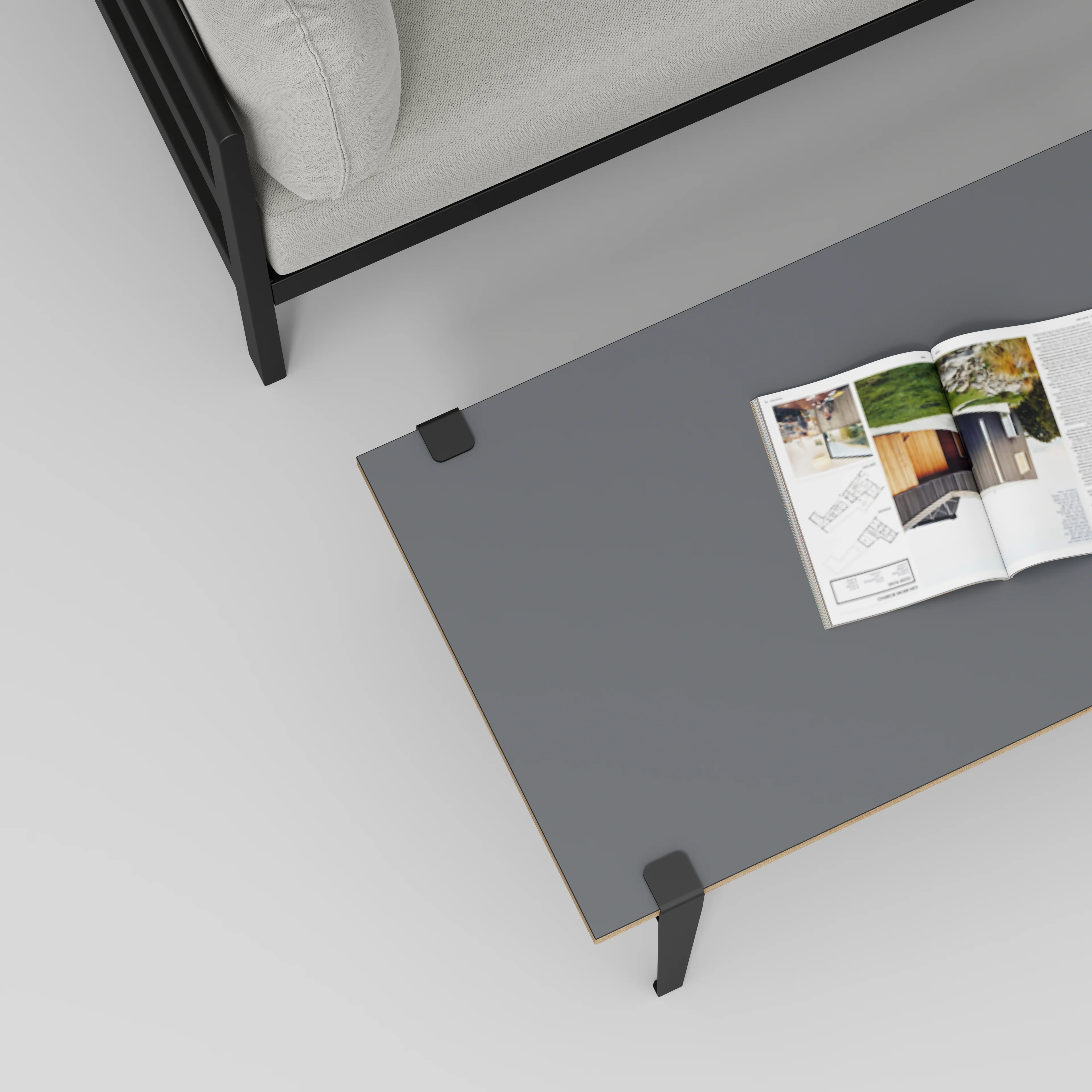 Plywood Coffee Table with Black Tiptoe Legs - Formica Tornado Grey - 1200(w) x 600(d) x 430(h) - Image 3