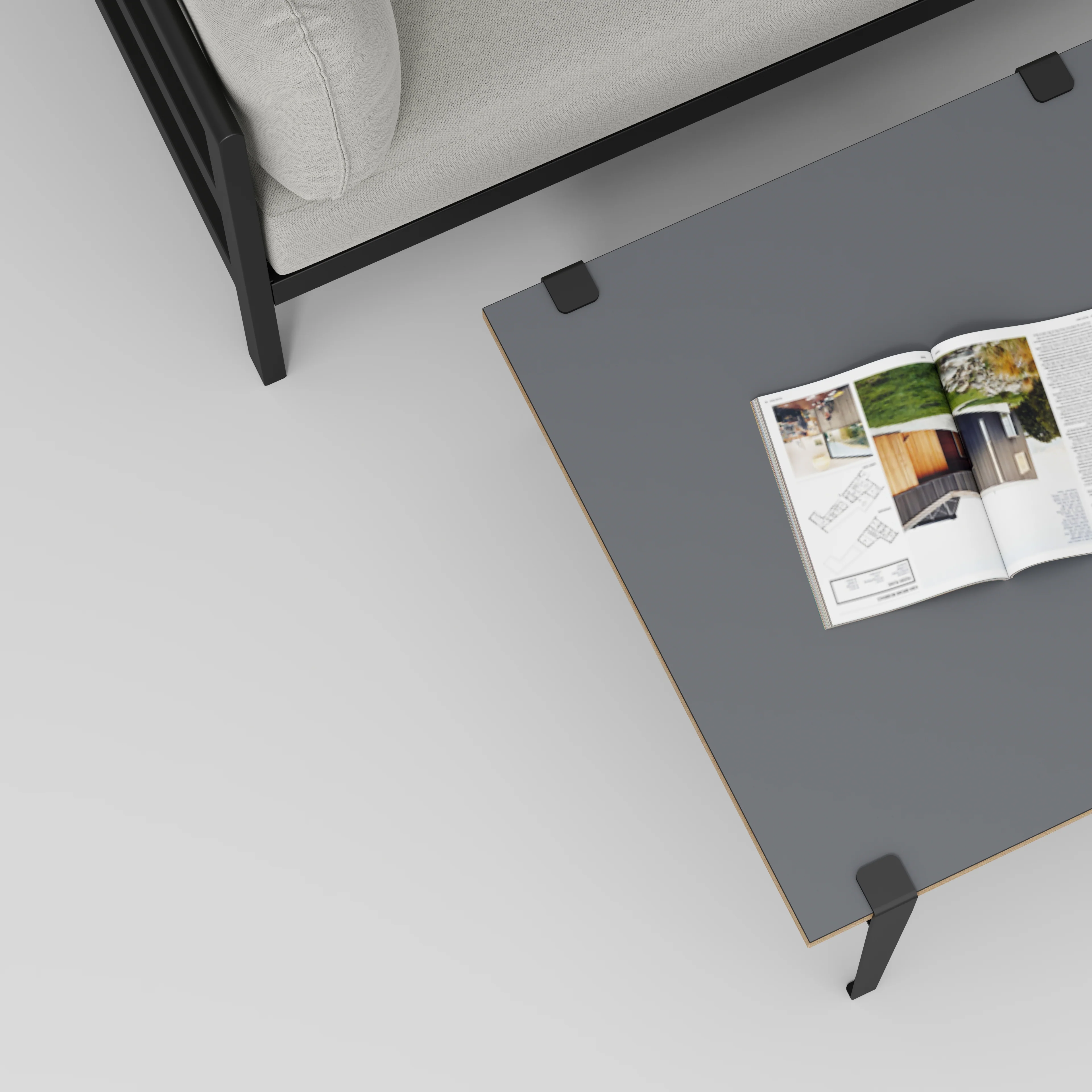 Plywood Coffee Table with Black Tiptoe Legs - Formica Tornado Grey - 800(w) x 800(d) x 430(h) - Image 3