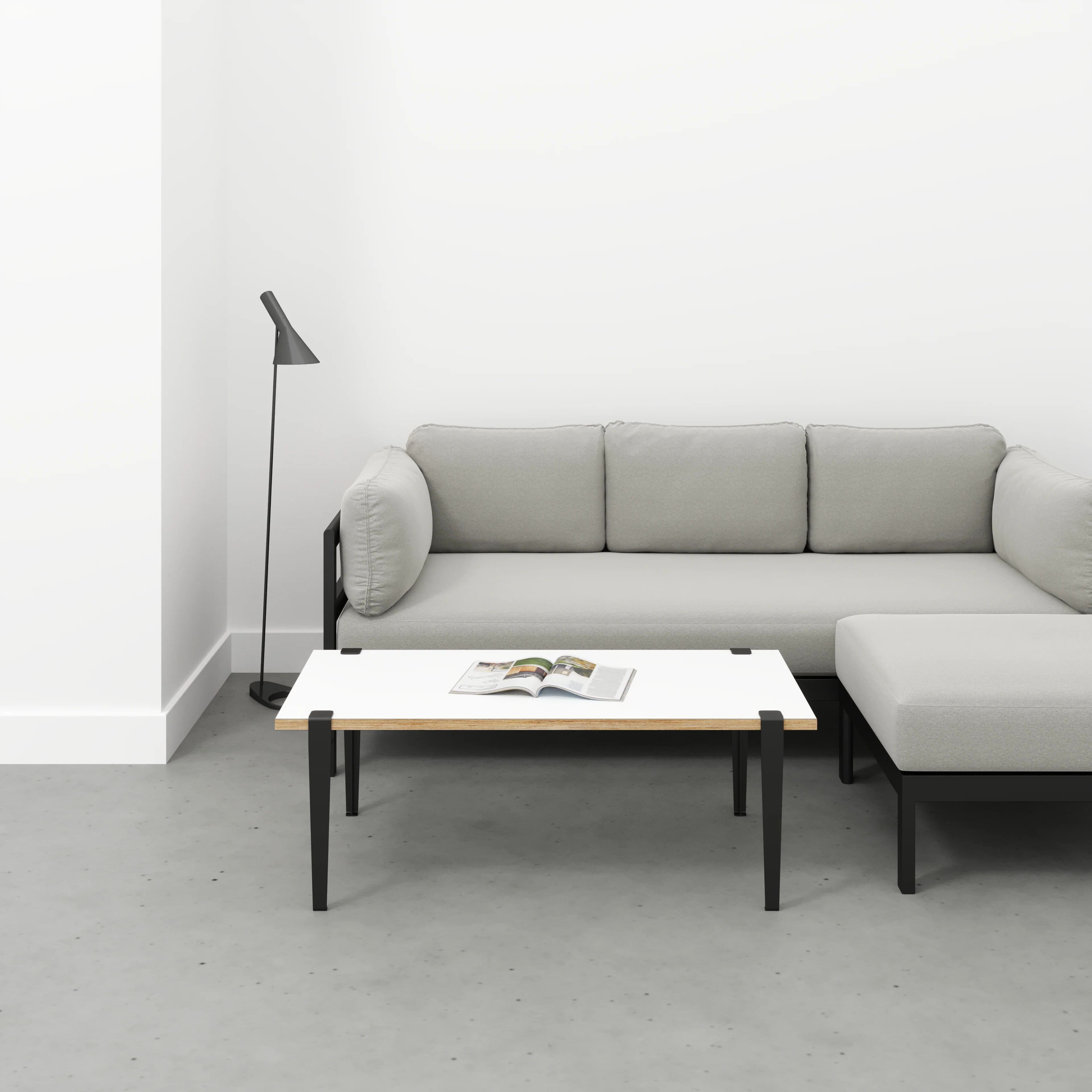 Plywood Coffee Table with Black Tiptoe Legs - Formica White - 1200(w) x 600(d) x 430(h) - Image 2