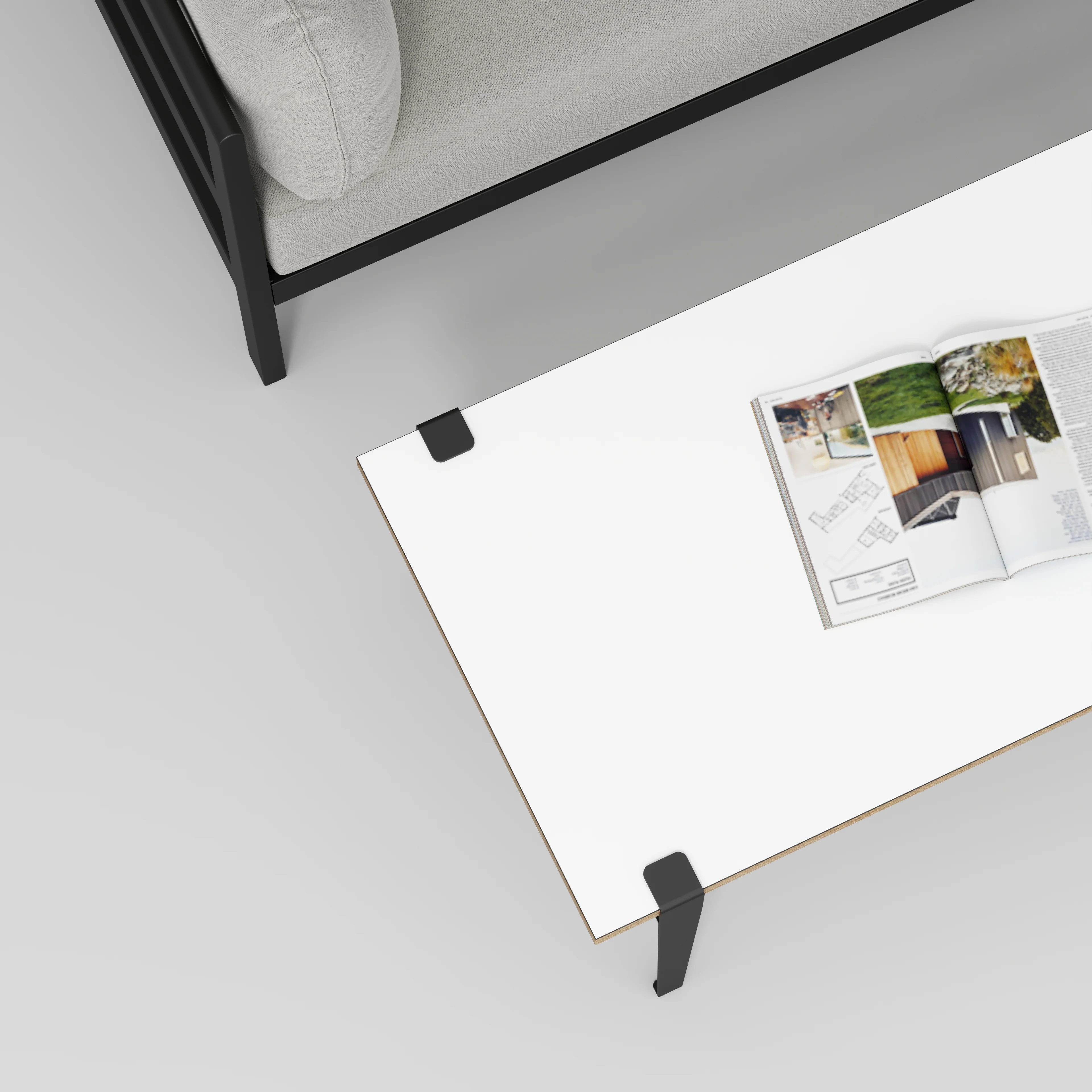 Plywood Coffee Table with Black Tiptoe Legs - Formica White - 1200(w) x 600(d) x 430(h) - Image 3