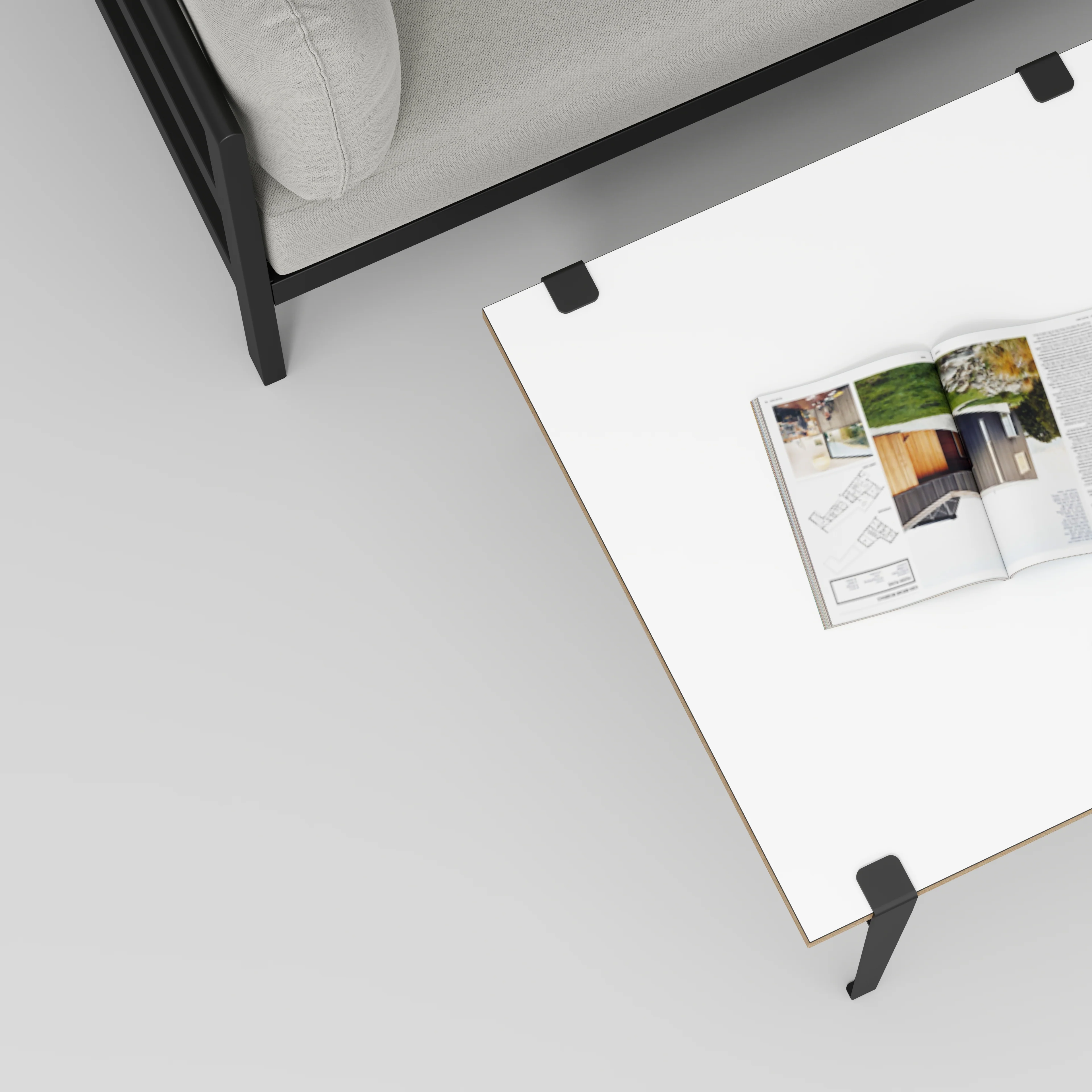 Plywood Coffee Table with Black Tiptoe Legs - Formica White - 800(w) x 800(d) x 430(h) - Image 3