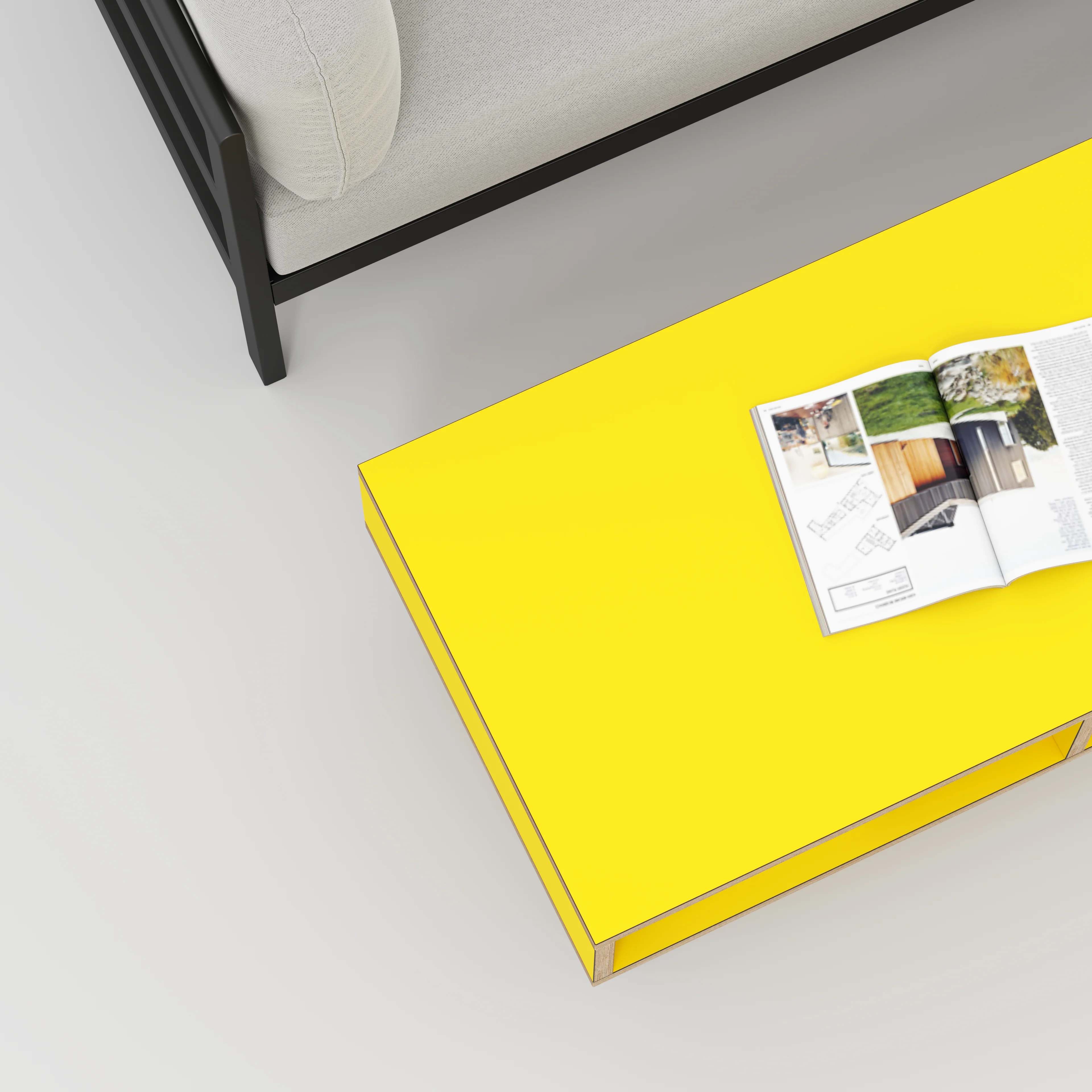 Plywood Coffee Table with Box Storage and Black Hairpin Legs - Formica Chrome Yellow - 1200(w) x 600(d) x 400(h) - Image 3