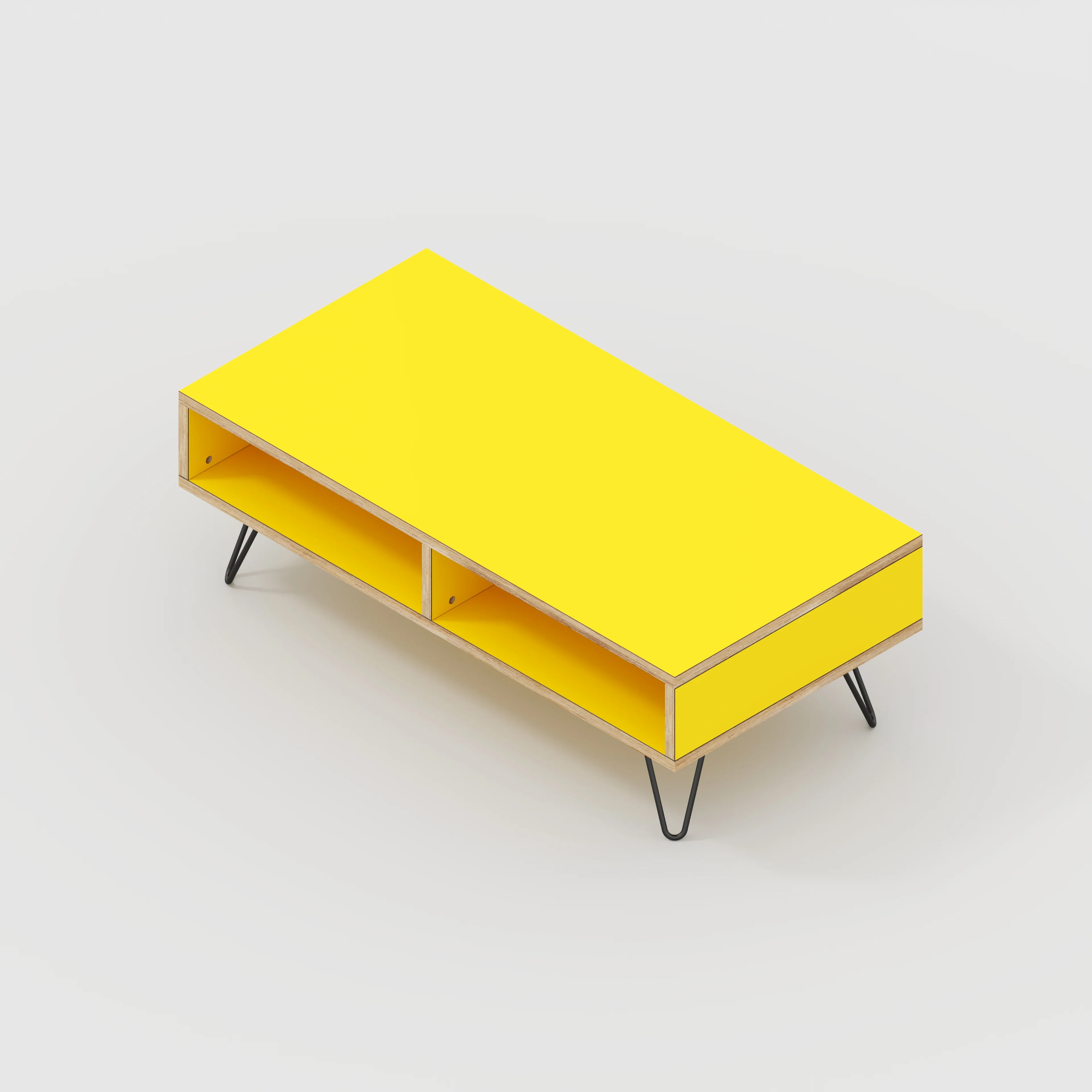 Plywood Coffee Table with Box Storage and Black Hairpin Legs - Formica Chrome Yellow - 1200(w) x 600(d) x 400(h) - Image 4