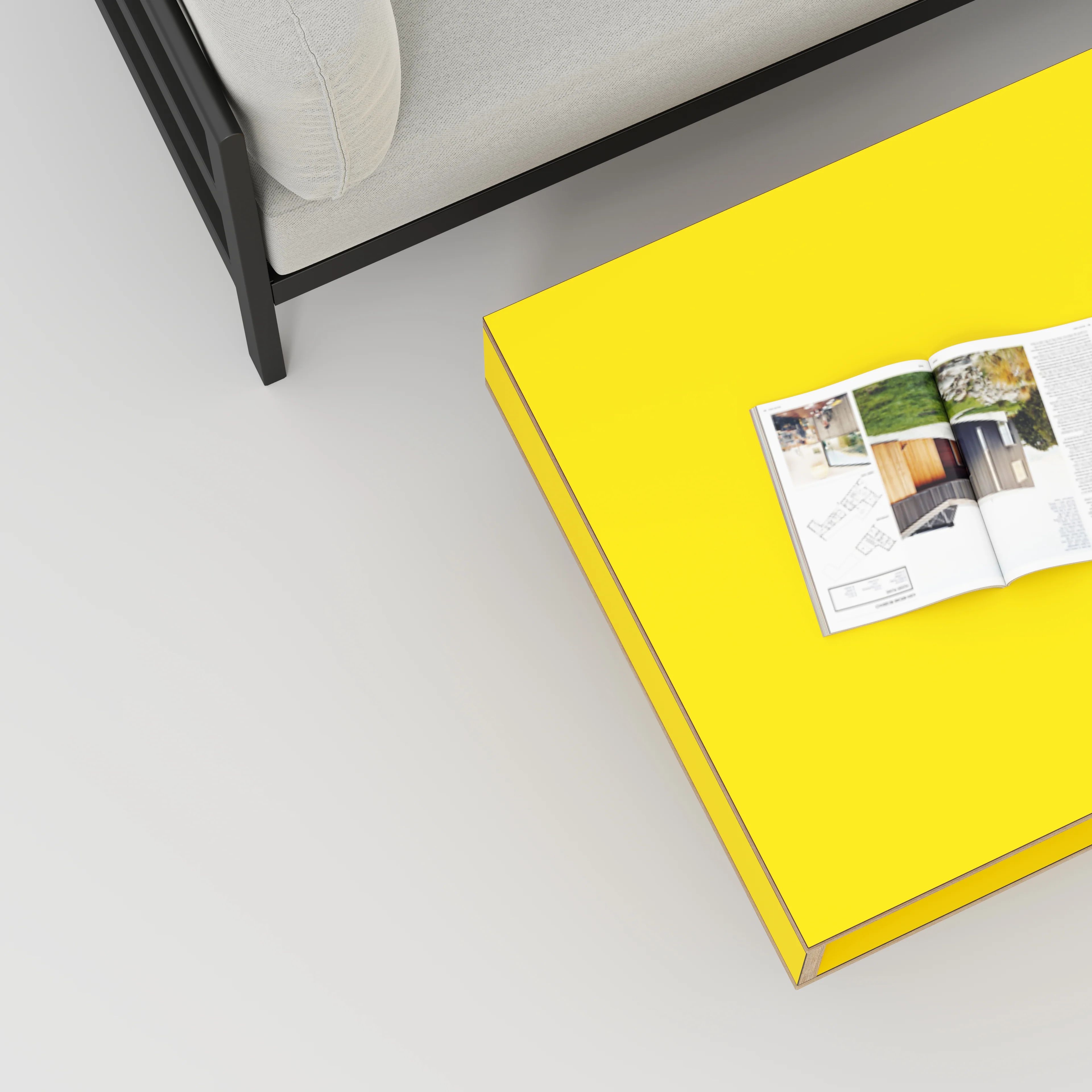 Plywood Coffee Table with Box Storage and Black Hairpin Legs - Formica Chrome Yellow - 800(w) x 800(d) x 400(h) - Image 3