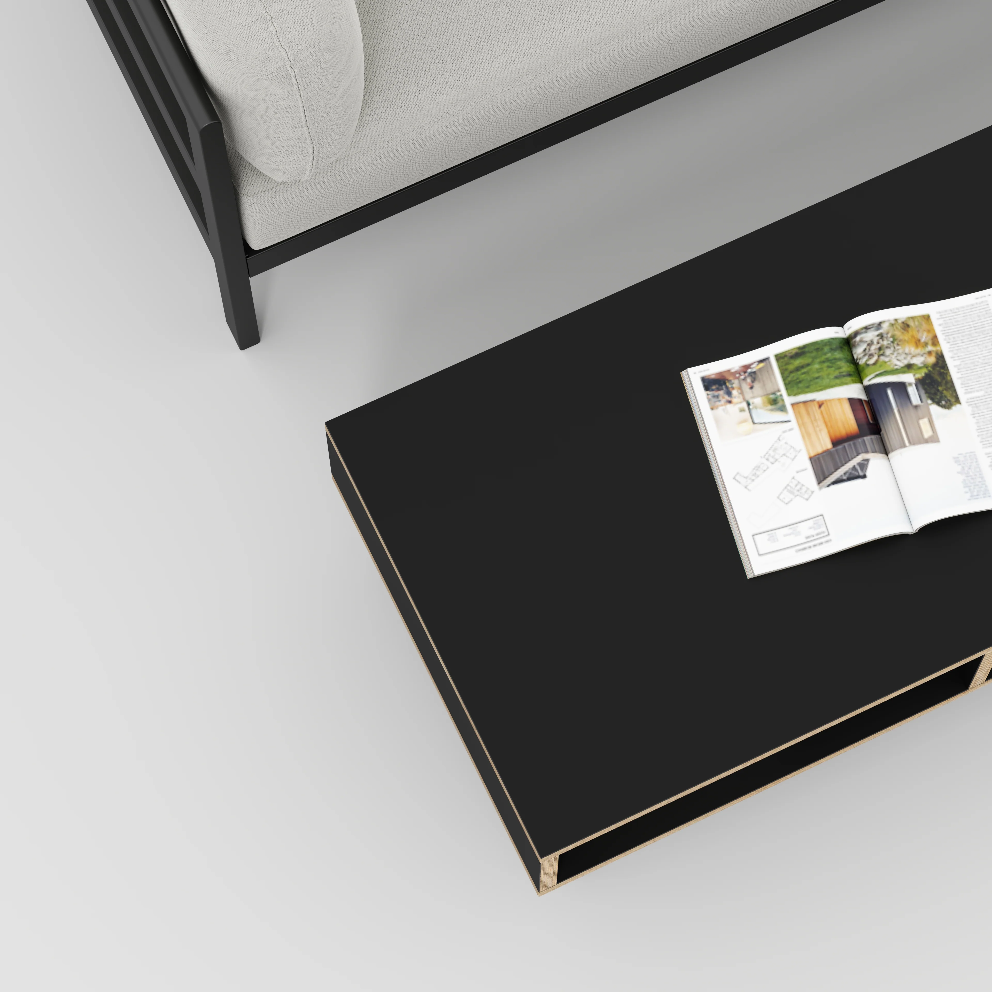 Plywood Coffee Table with Box Storage and Black Hairpin Legs - Formica Diamond Black - 1200(w) x 600(d) x 400(h) - Image 3