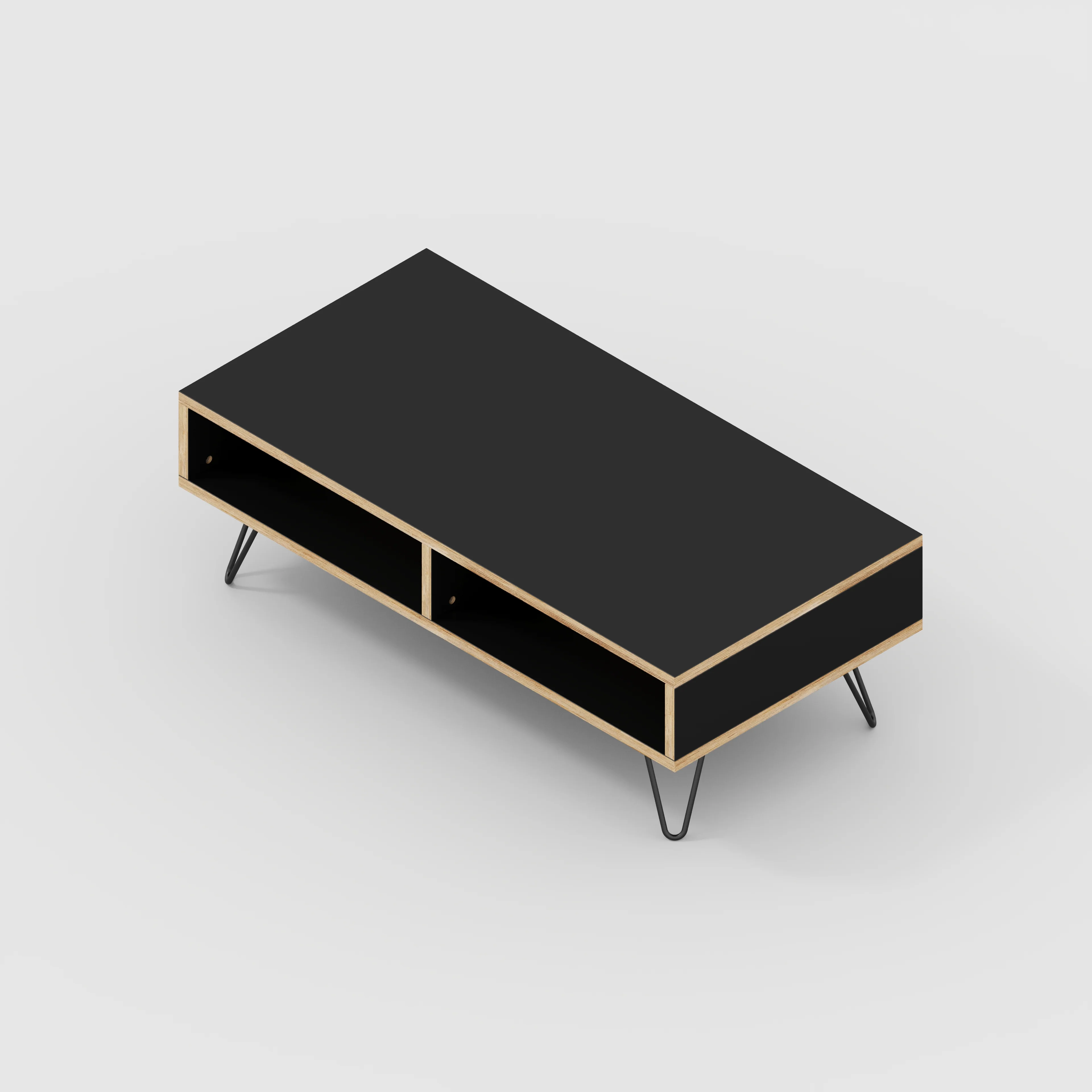 Plywood Coffee Table with Box Storage and Black Hairpin Legs - Formica Diamond Black - 1200(w) x 600(d) x 400(h) - Image 4