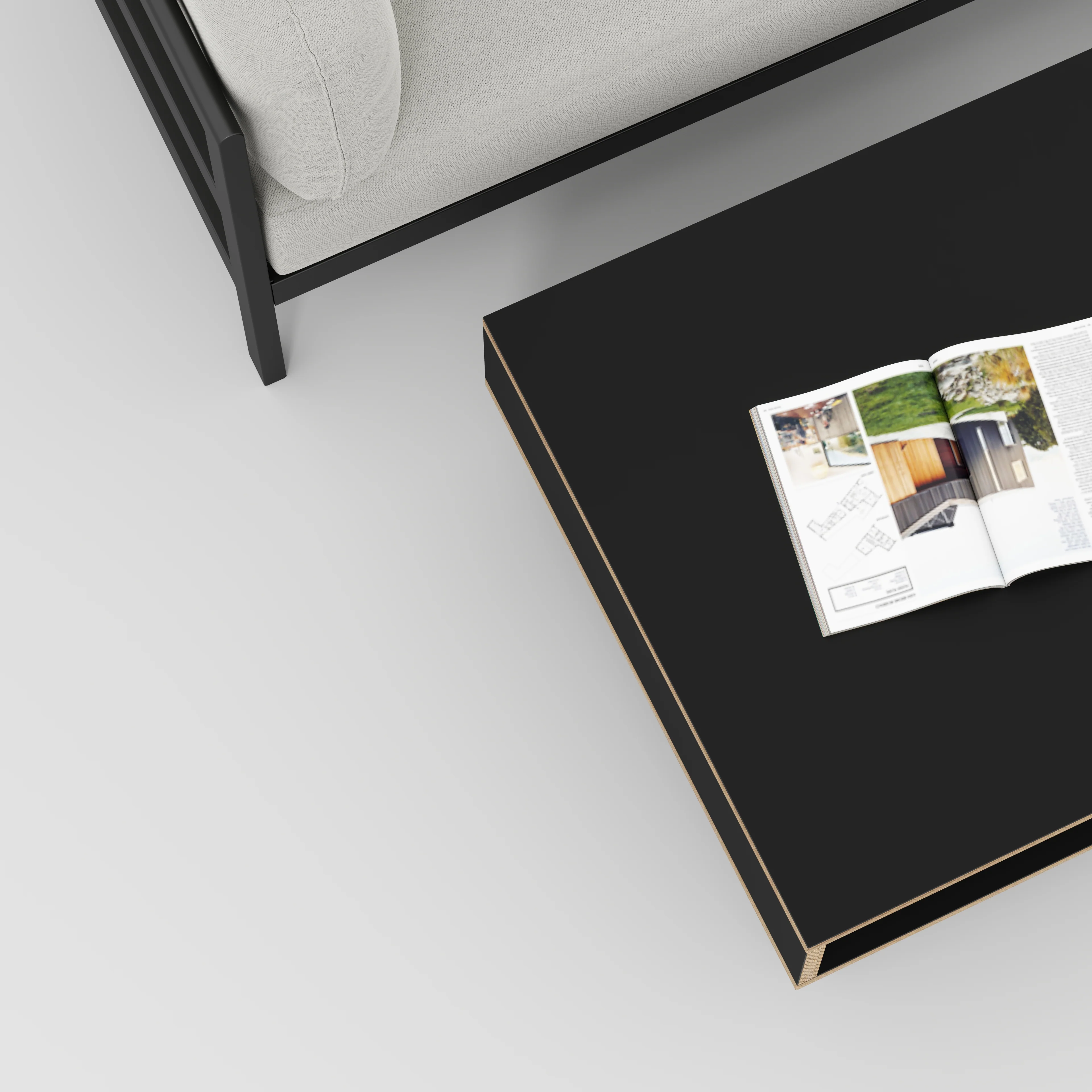 Plywood Coffee Table with Box Storage and Black Hairpin Legs - Formica Diamond Black - 800(w) x 800(d) x 400(h) - Image 3