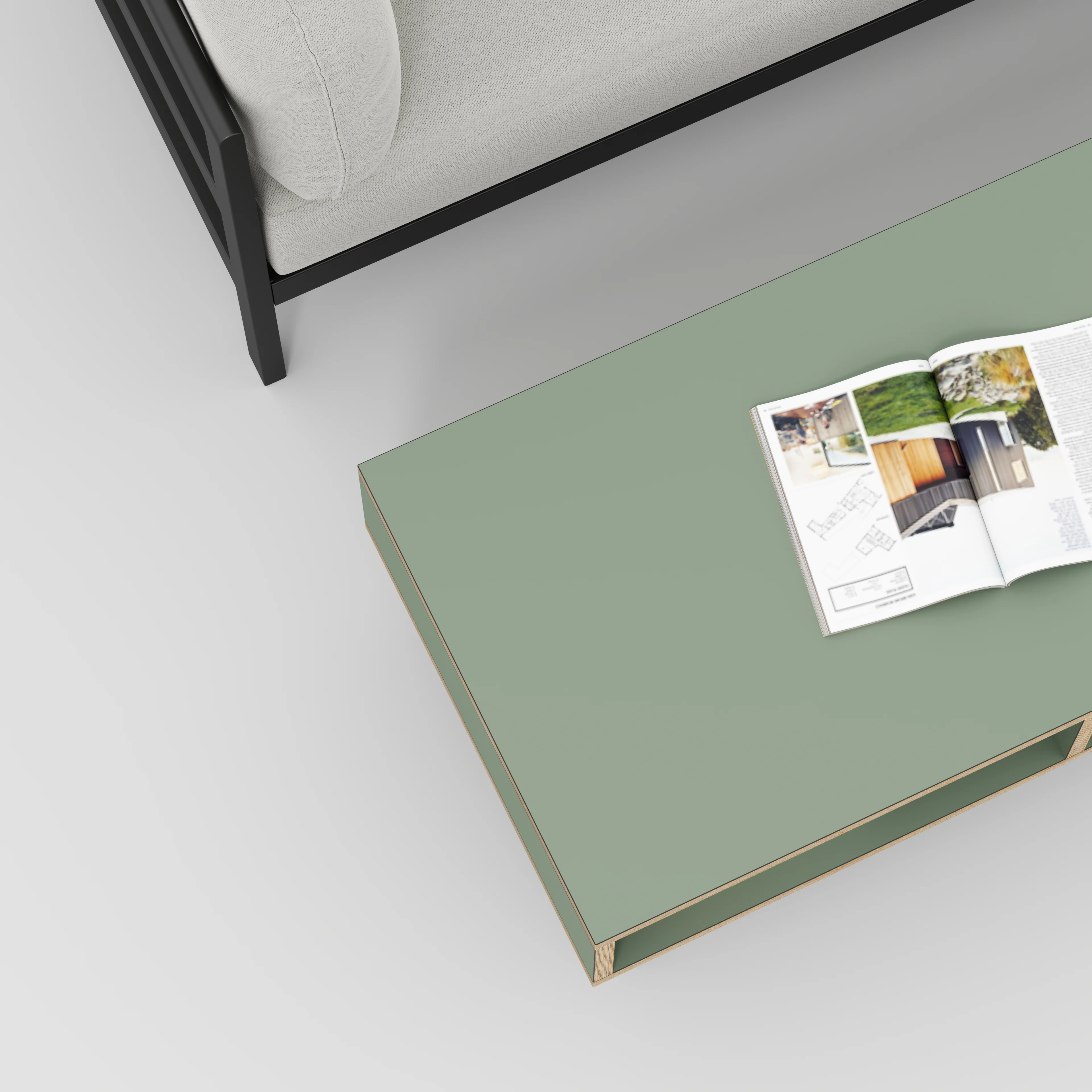 Plywood Coffee Table with Box Storage and Black Hairpin Legs - Formica Green Slate - 1200(w) x 600(d) x 400(h) - Image 3