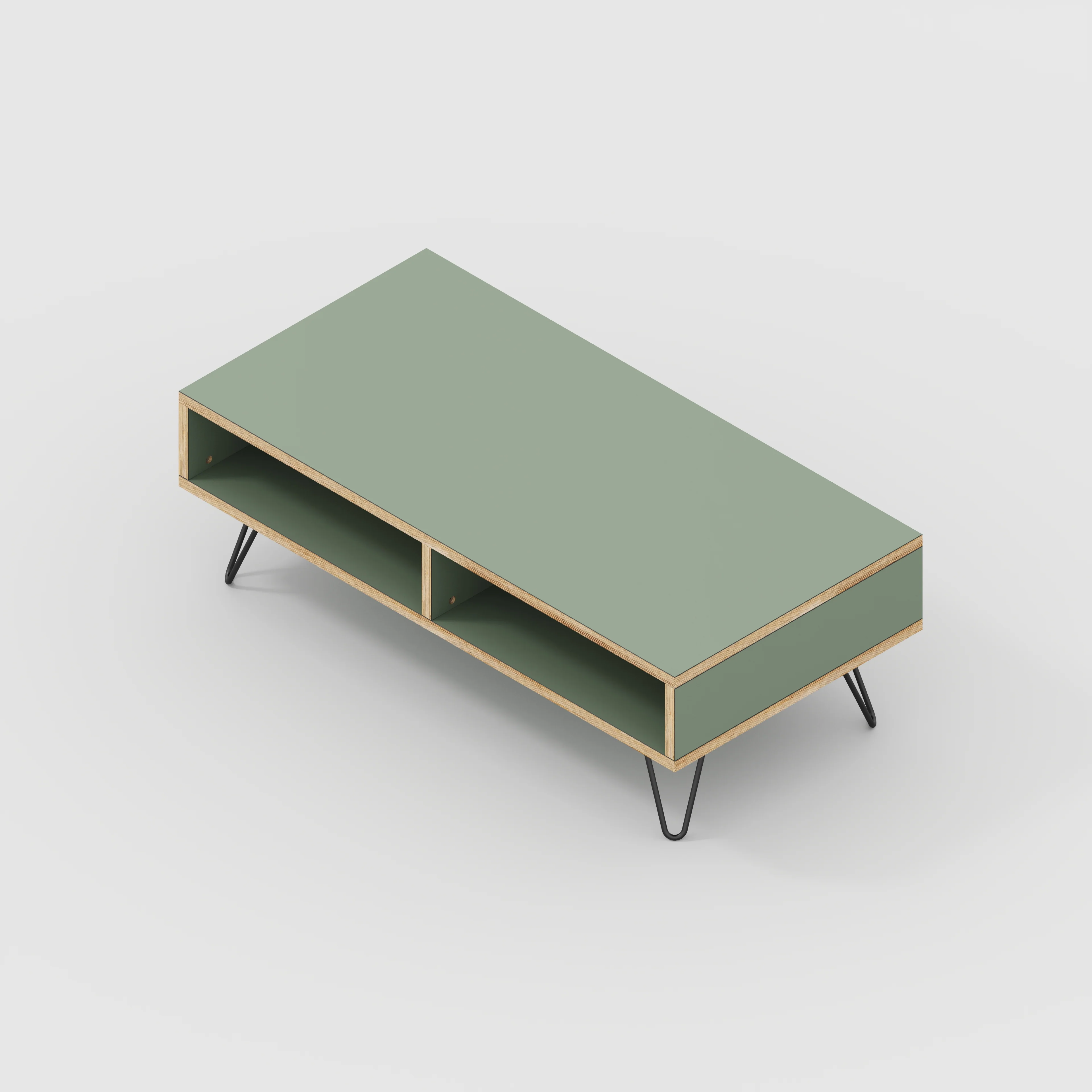 Plywood Coffee Table with Box Storage and Black Hairpin Legs - Formica Green Slate - 1200(w) x 600(d) x 400(h) - Image 4
