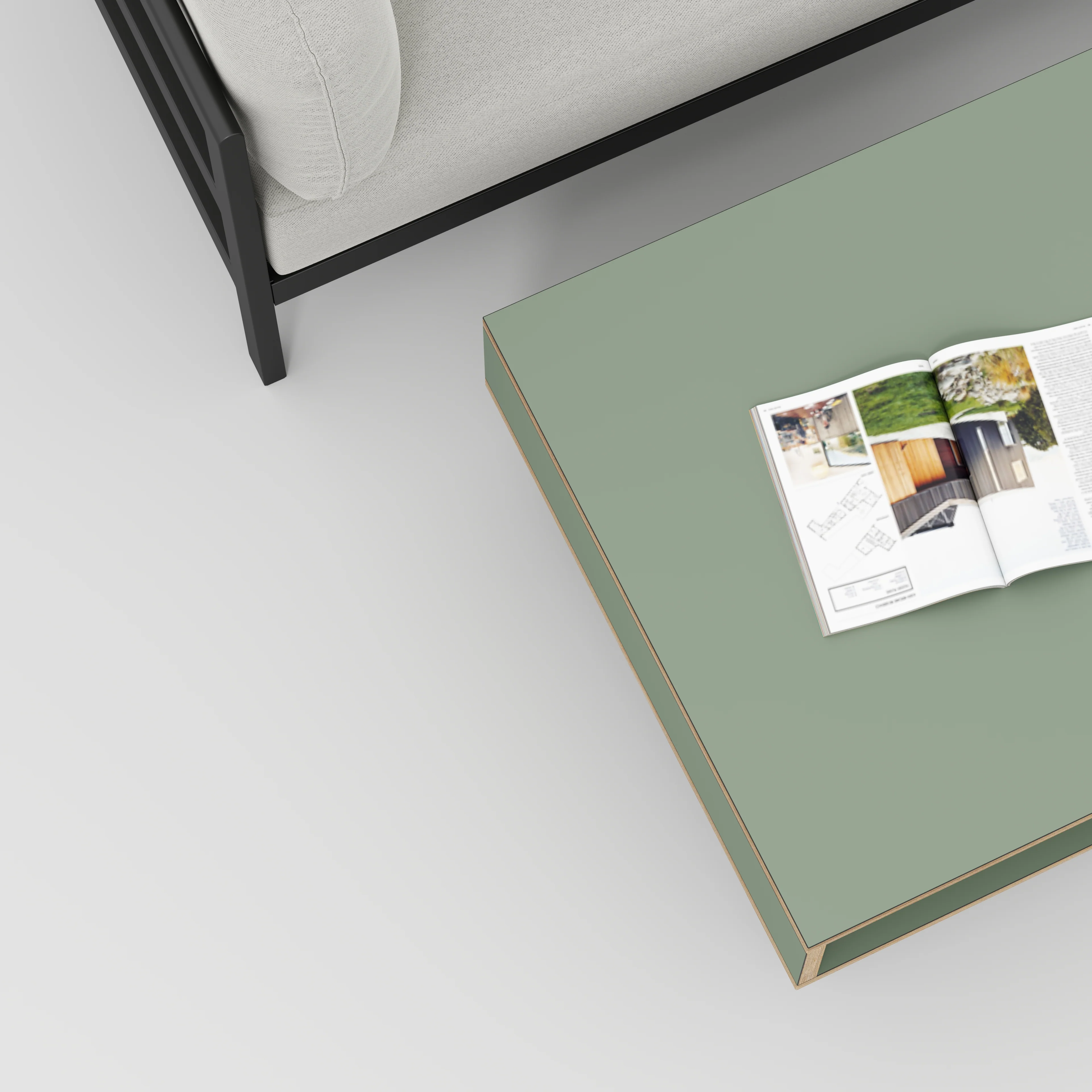 Plywood Coffee Table with Box Storage and Black Hairpin Legs - Formica Green Slate - 800(w) x 800(d) x 400(h) - Image 3