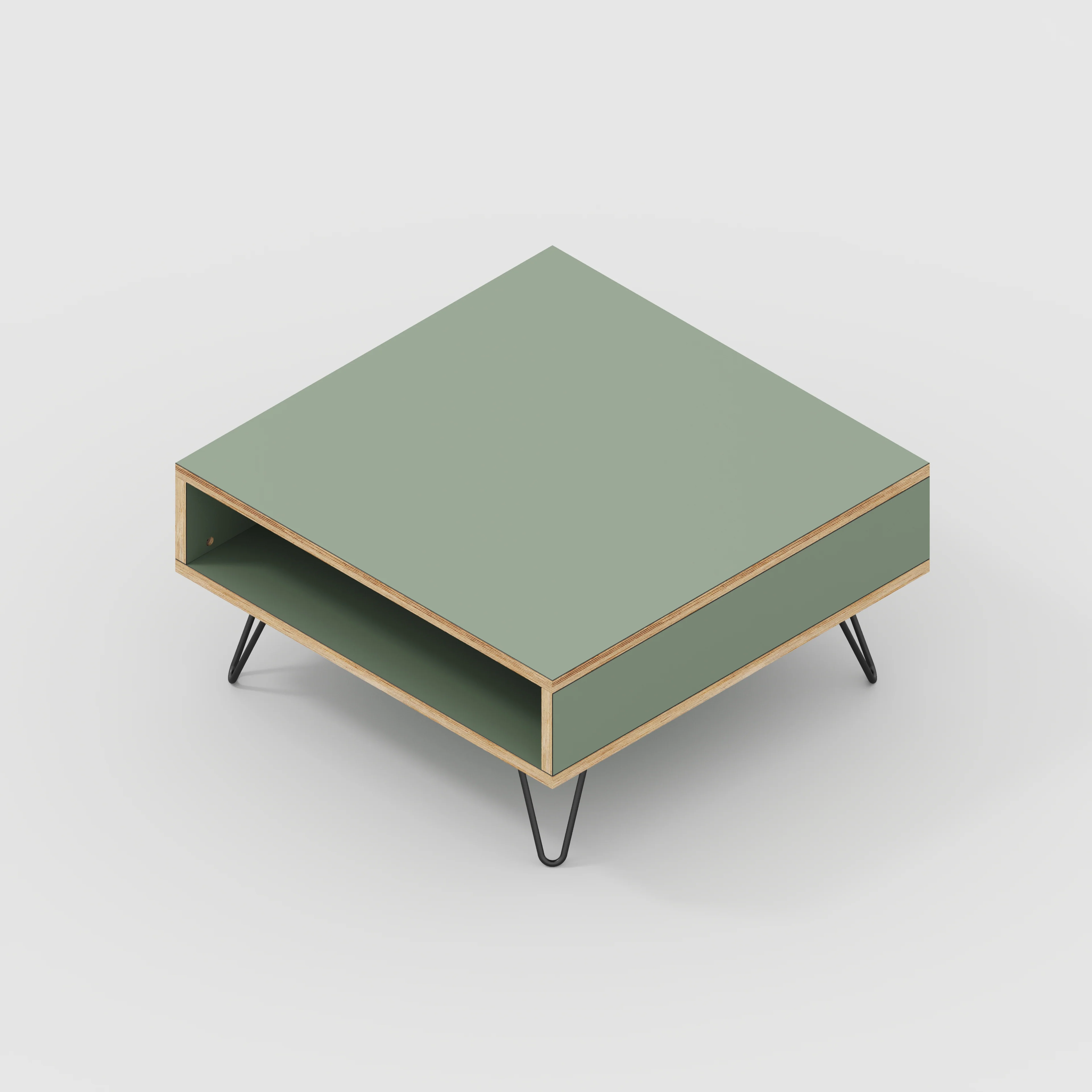 Plywood Coffee Table with Box Storage and Black Hairpin Legs - Formica Green Slate - 800(w) x 800(d) x 400(h) - Image 4