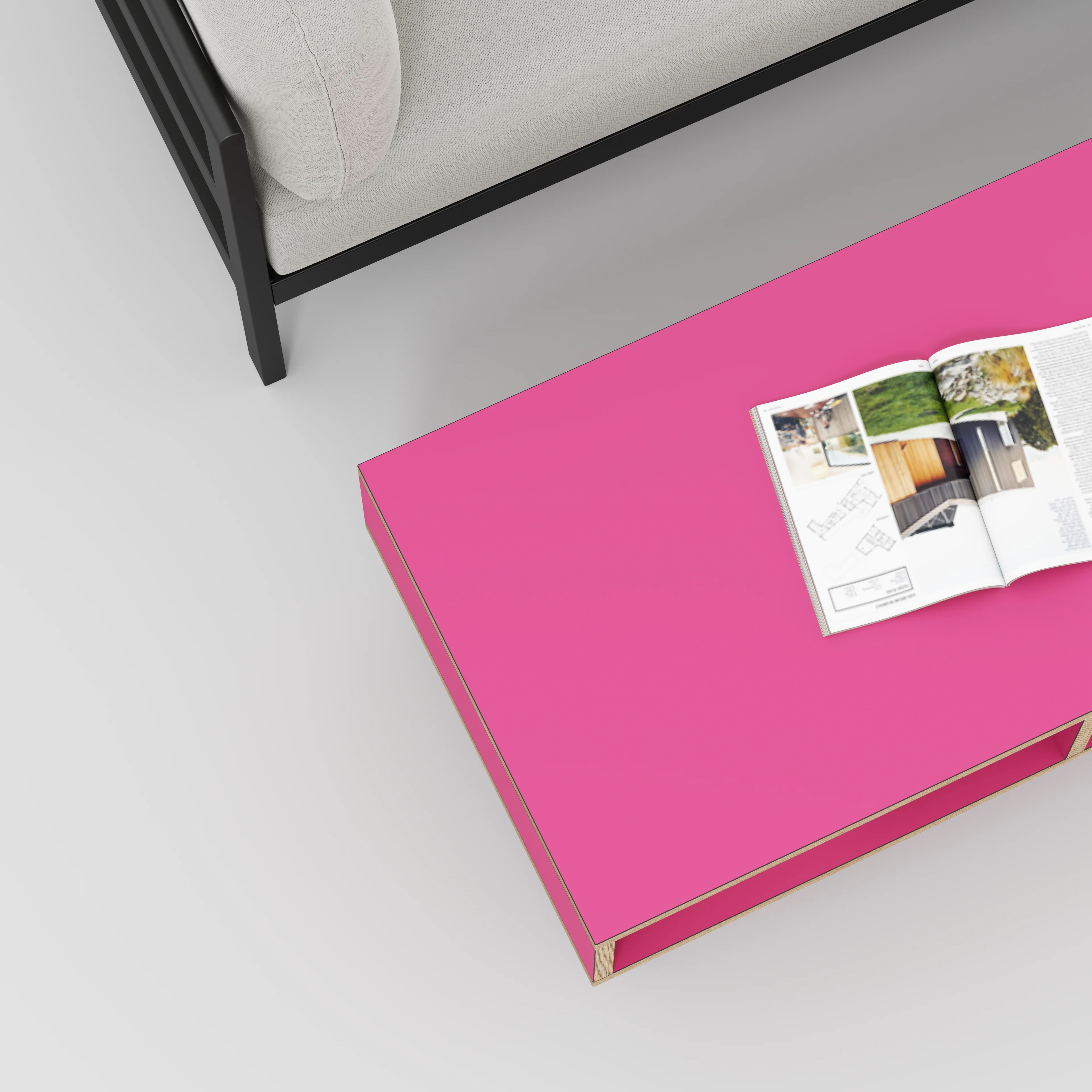 Plywood Coffee Table with Box Storage and Black Hairpin Legs - Formica Juicy Pink - 1200(w) x 600(d) x 400(h) - Image 3