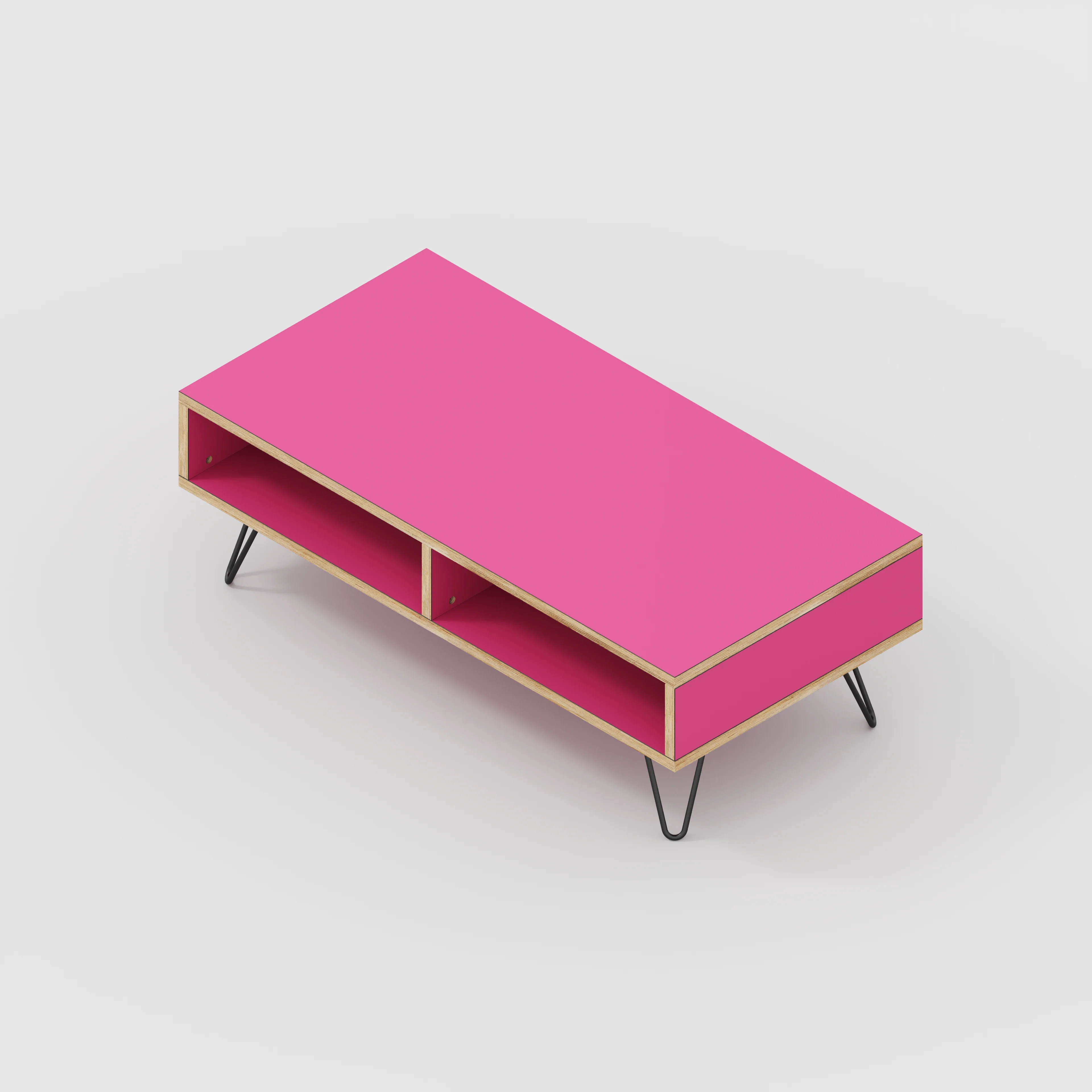 Plywood Coffee Table with Box Storage and Black Hairpin Legs - Formica Juicy Pink - 1200(w) x 600(d) x 400(h) - Image 4