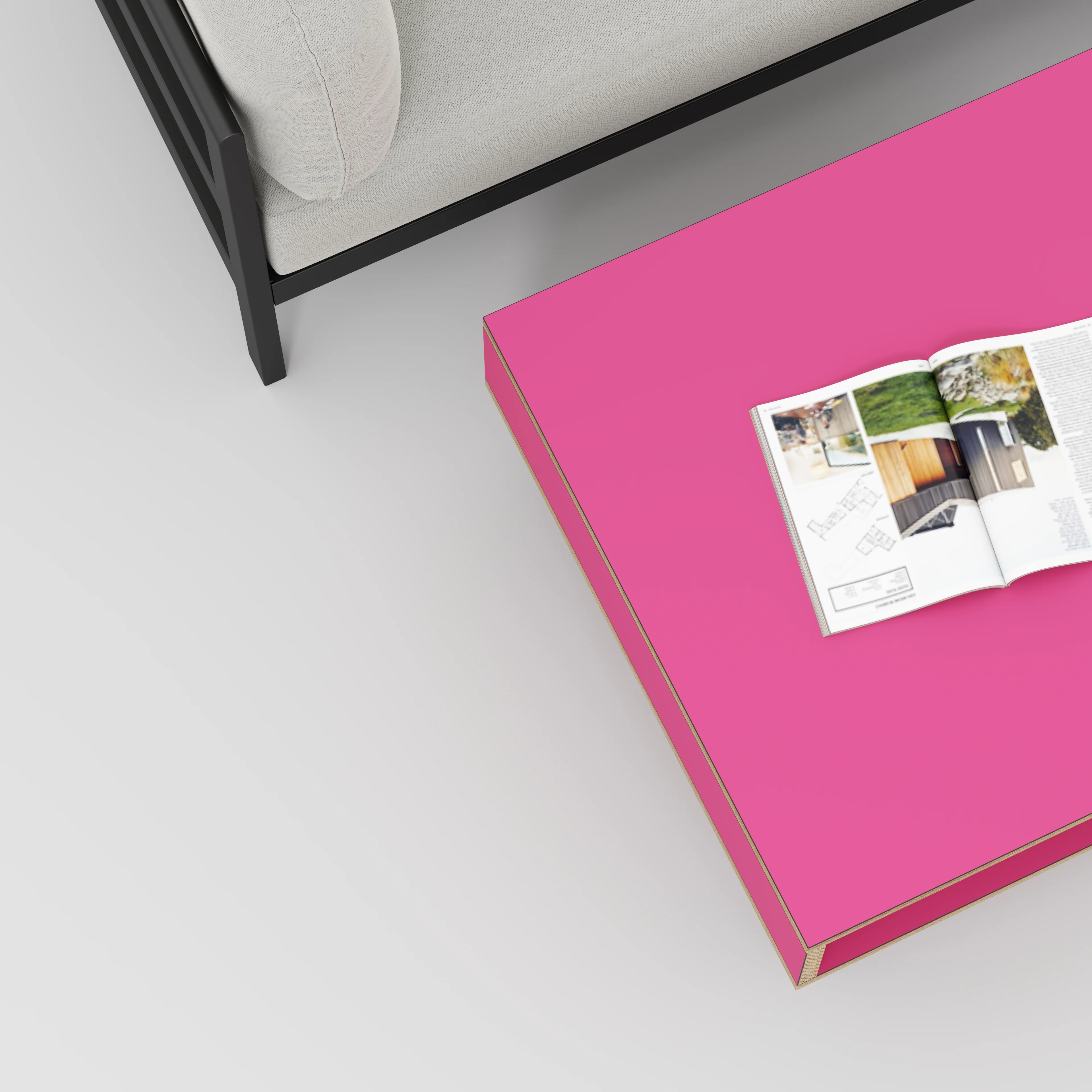Plywood Coffee Table with Box Storage and Black Hairpin Legs - Formica Juicy Pink - 800(w) x 800(d) x 400(h) - Image 3