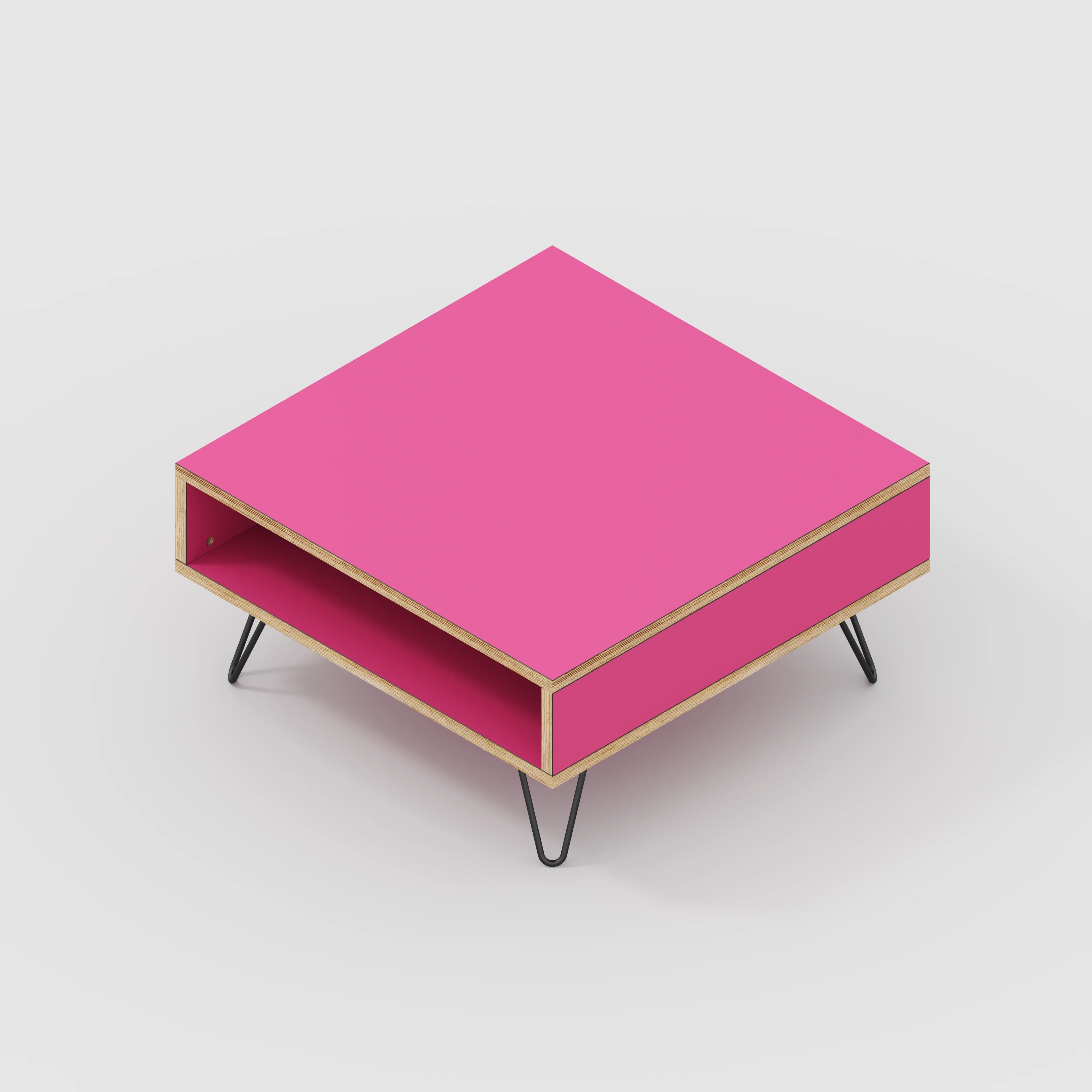 Plywood Coffee Table with Box Storage and Black Hairpin Legs - Formica Juicy Pink - 800(w) x 800(d) x 400(h) - Image 4