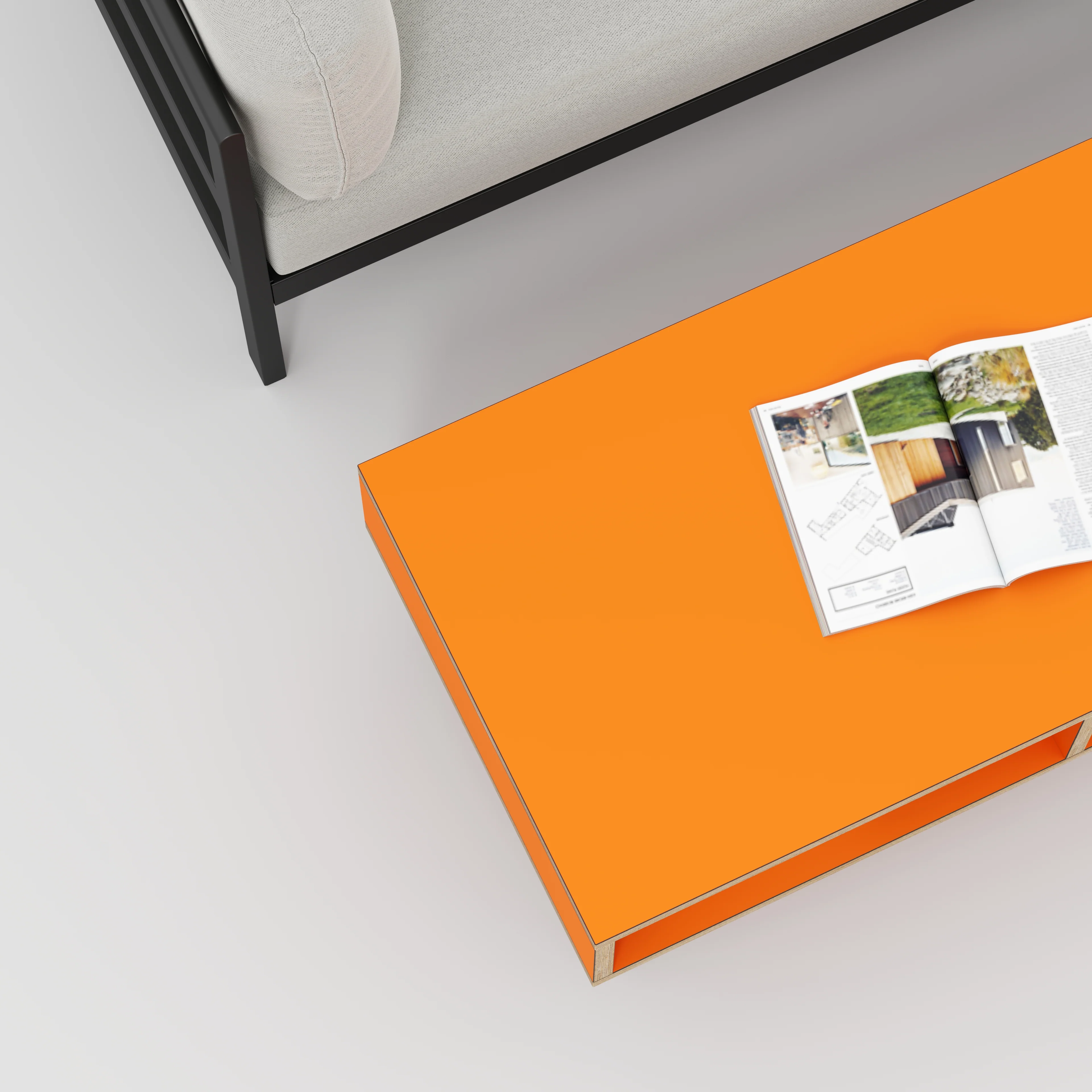 Plywood Coffee Table with Box Storage and Black Hairpin Legs - Formica Levante Orange - 1200(w) x 600(d) x 400(h) - Image 3