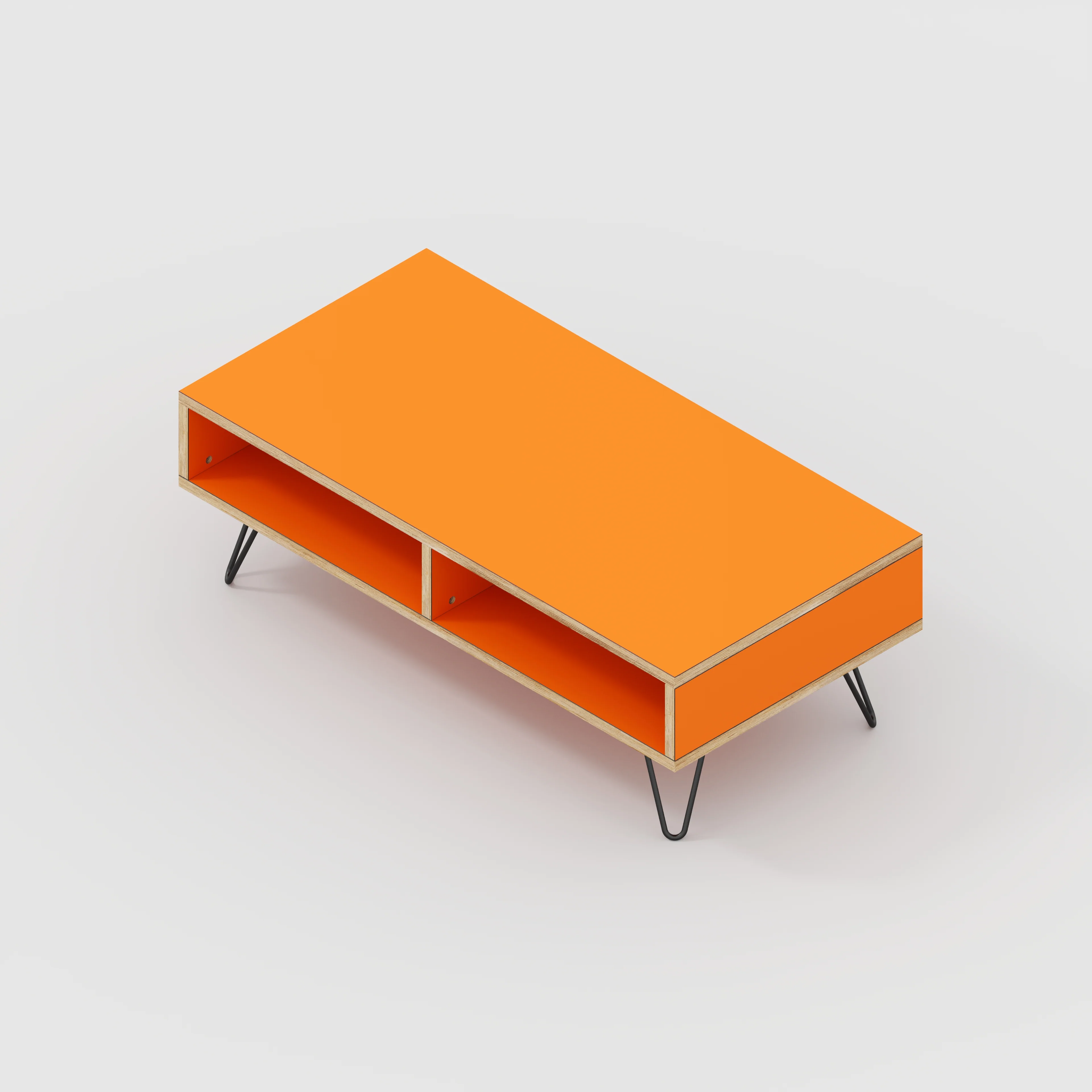 Plywood Coffee Table with Box Storage and Black Hairpin Legs - Formica Levante Orange - 1200(w) x 600(d) x 400(h) - Image 4