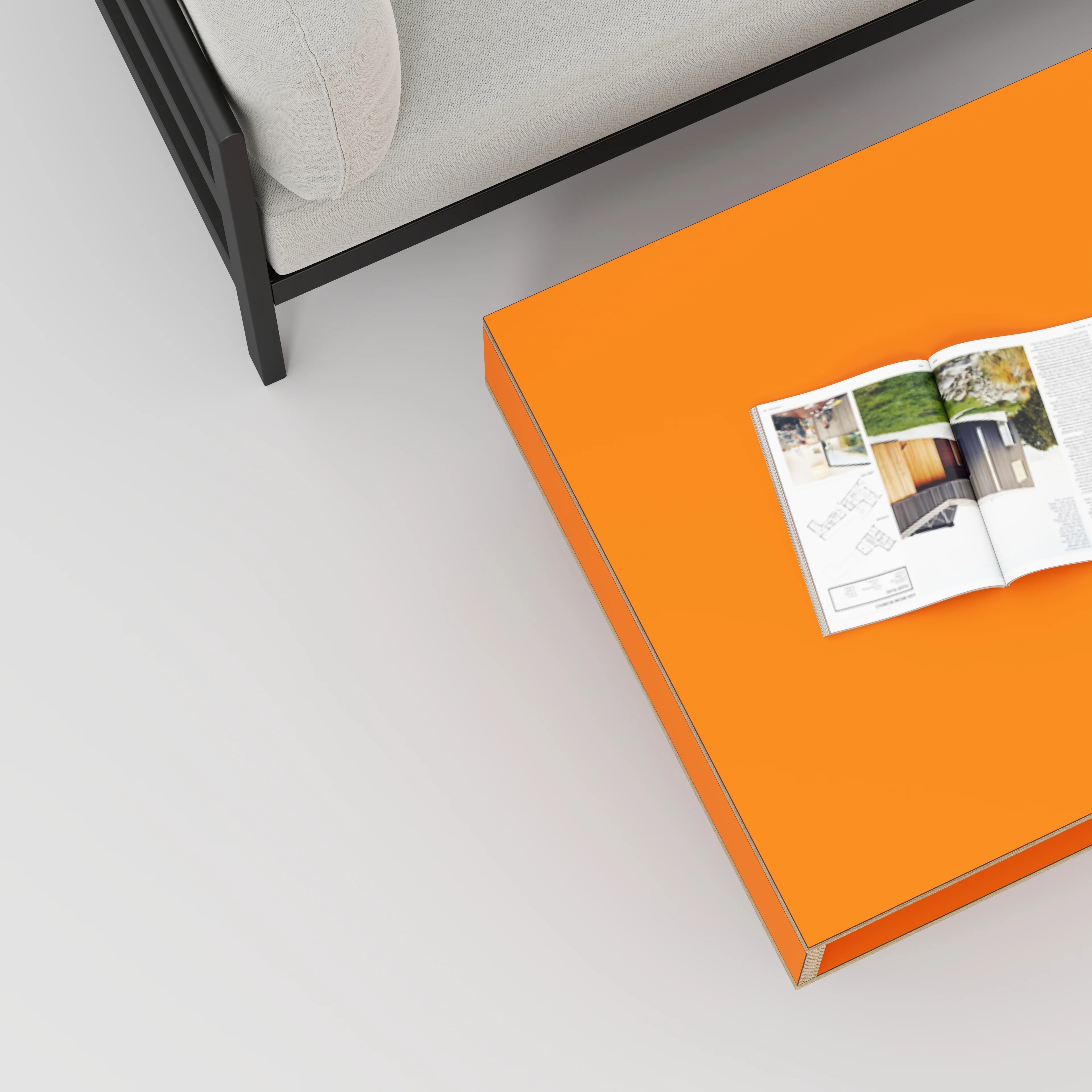 Plywood Coffee Table with Box Storage and Black Hairpin Legs - Formica Levante Orange - 800(w) x 800(d) x 400(h) - Image 3