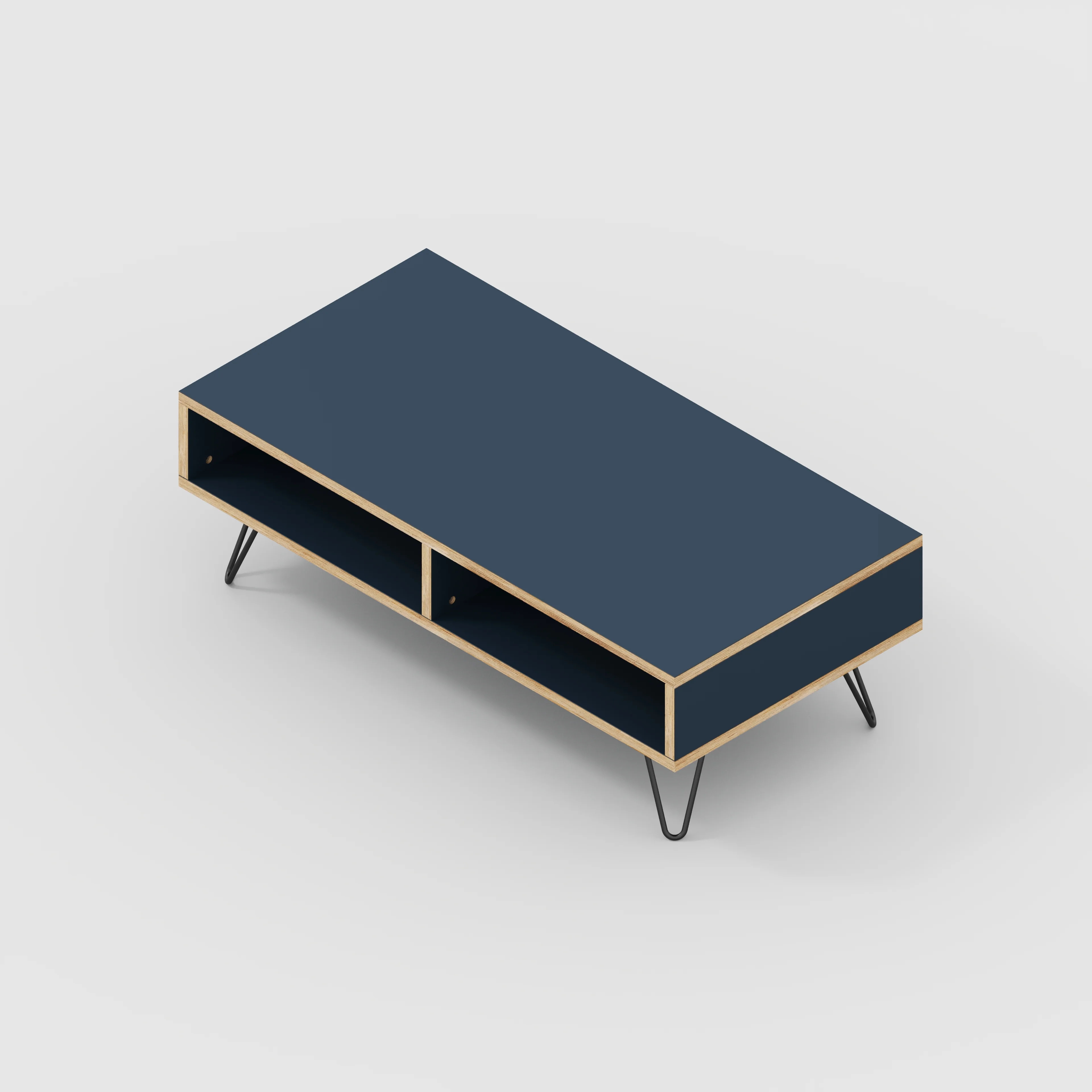 Plywood Coffee Table with Box Storage and Black Hairpin Legs - Formica Night Sea Blue - 1200(w) x 600(d) x 400(h) - Image 4