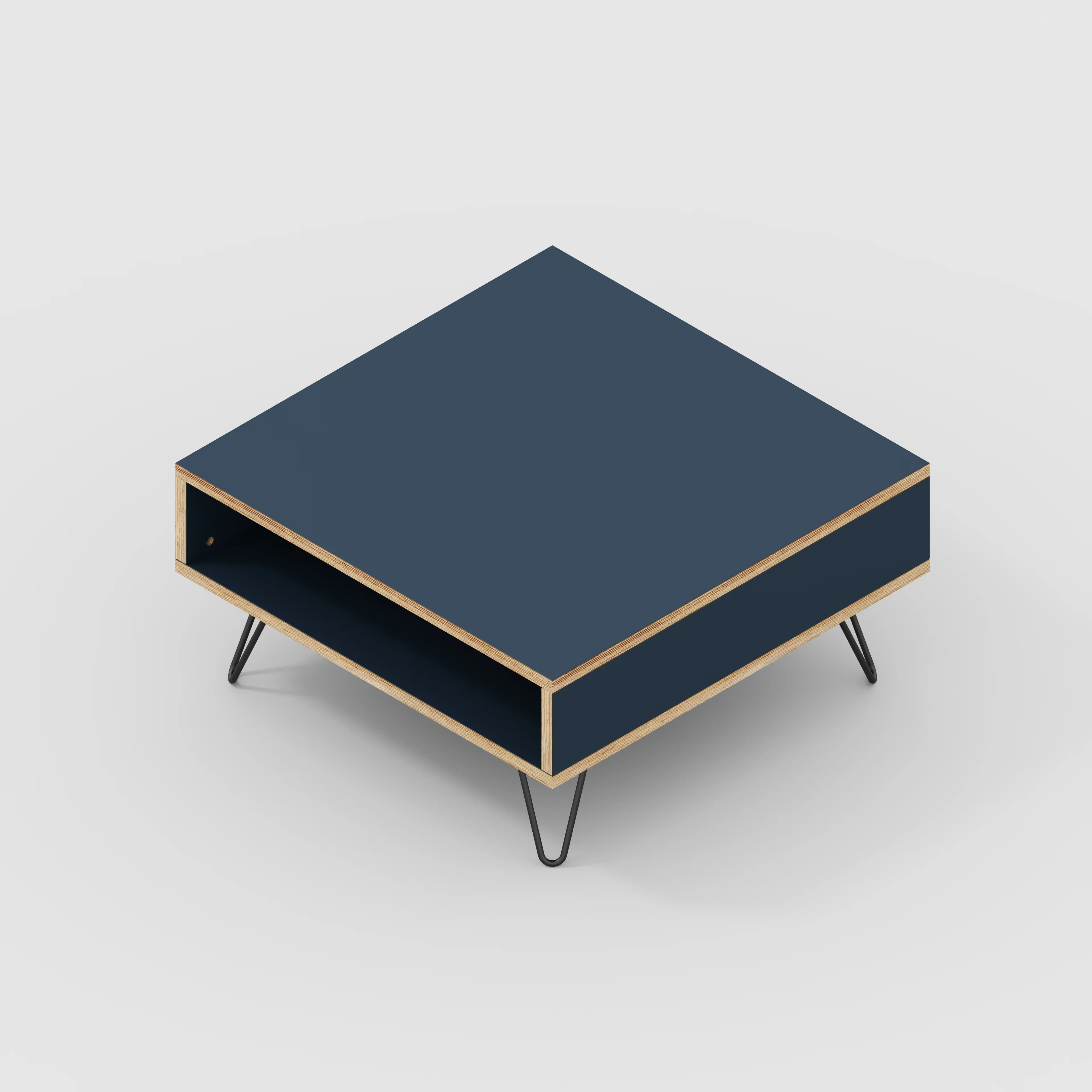 Plywood Coffee Table with Box Storage and Black Hairpin Legs - Formica Night Sea Blue - 800(w) x 800(d) x 400(h) - Image 4