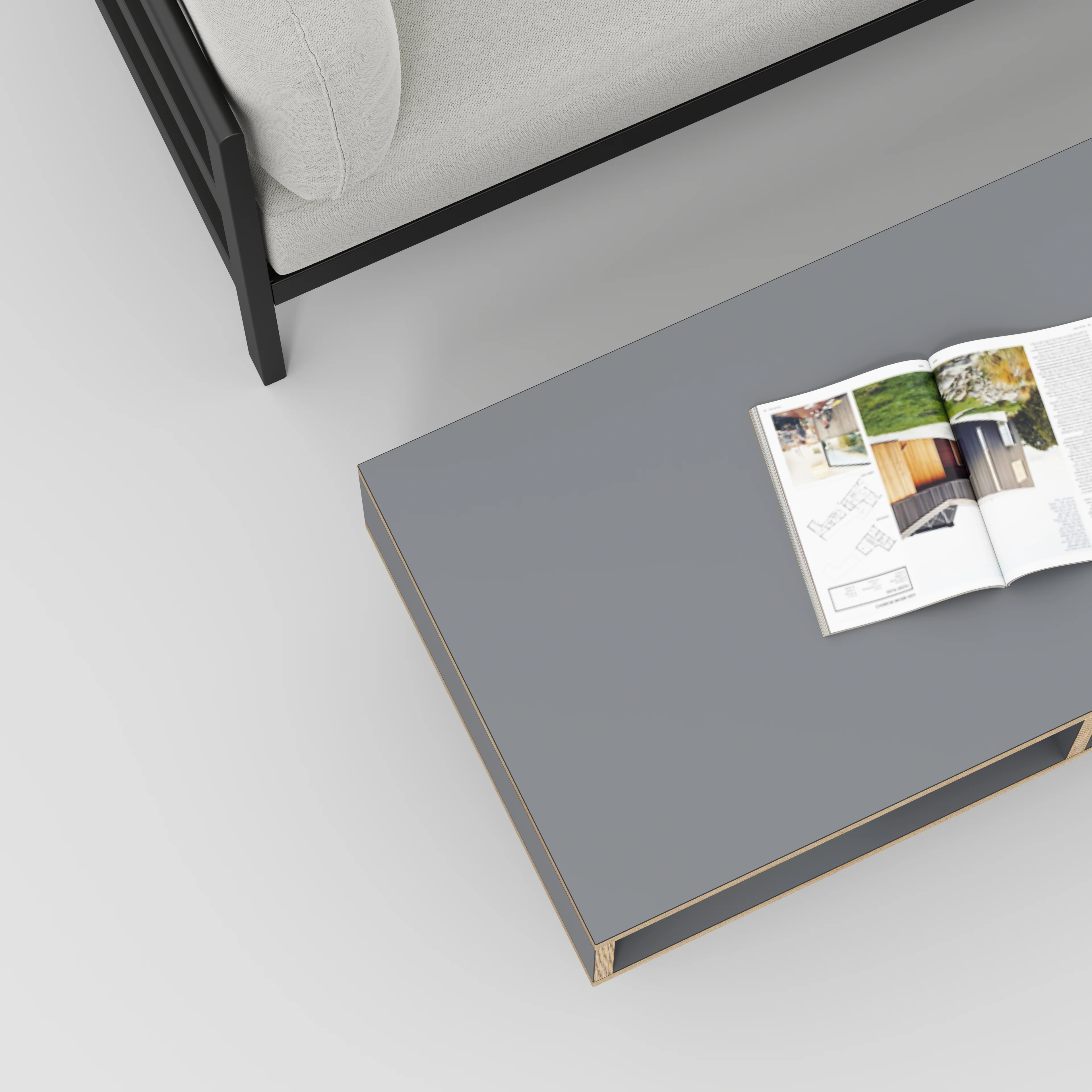 Plywood Coffee Table with Box Storage and Black Hairpin Legs - Formica Tornado Grey - 1200(w) x 600(d) x 400(h) - Image 3