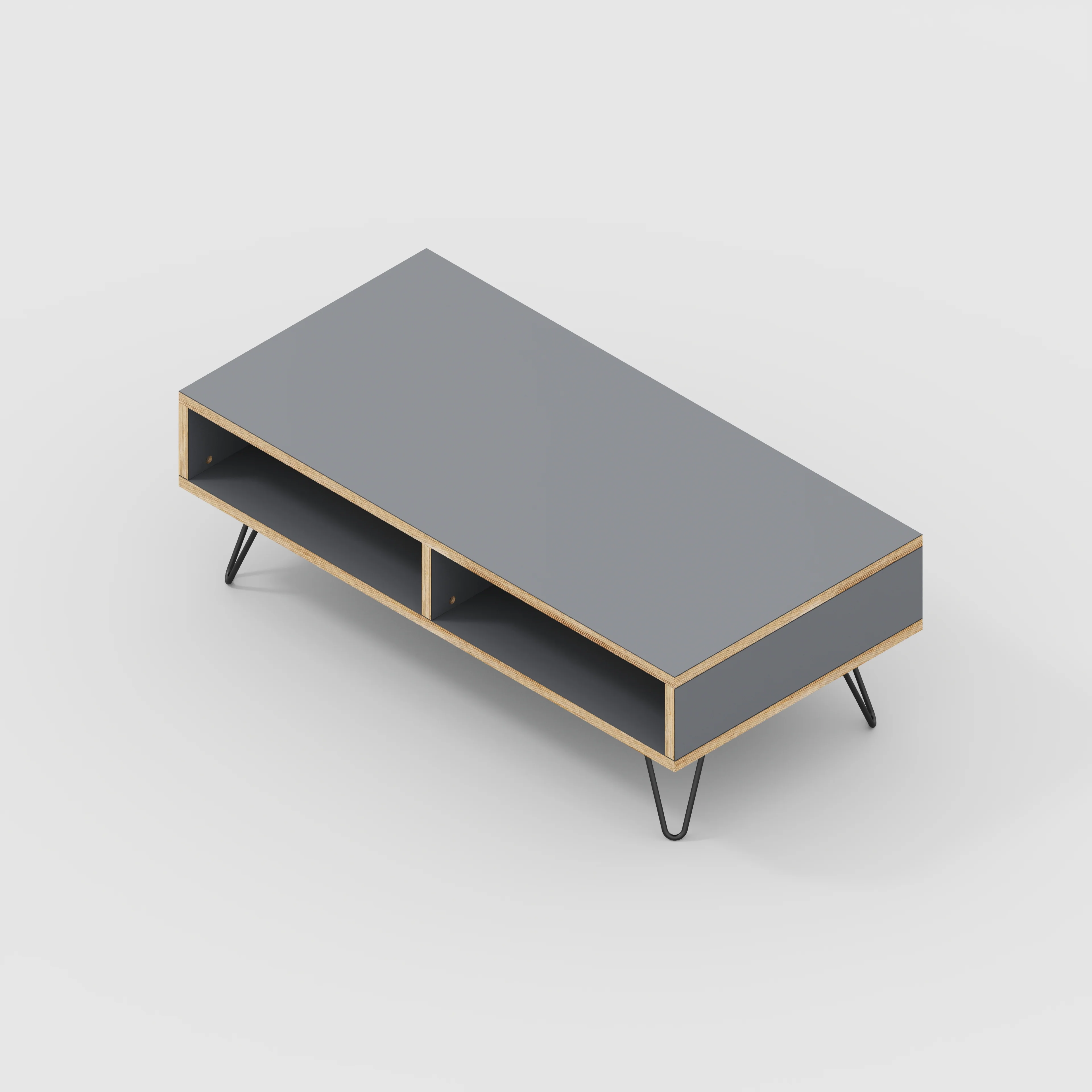Plywood Coffee Table with Box Storage and Black Hairpin Legs - Formica Tornado Grey - 1200(w) x 600(d) x 400(h) - Image 4