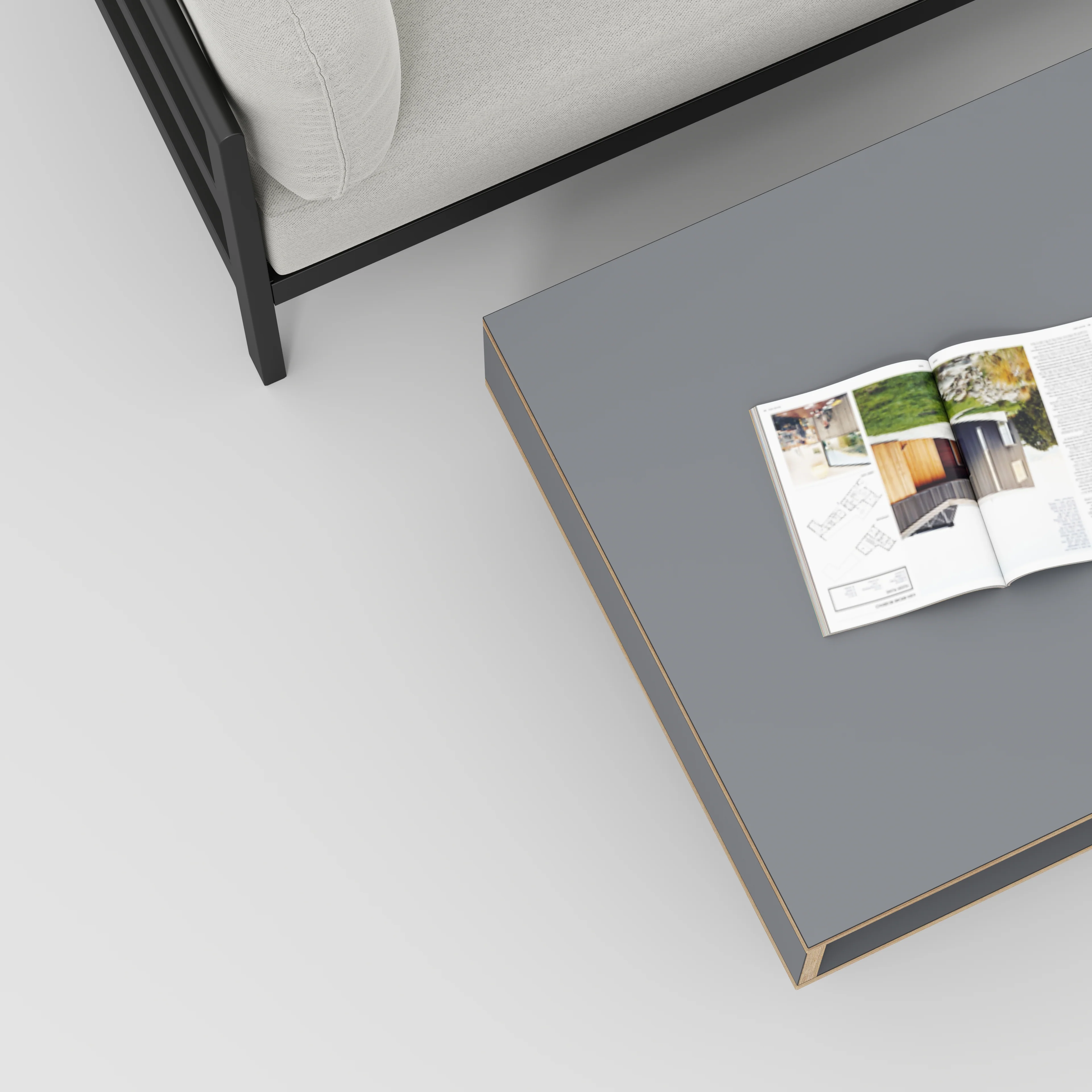 Plywood Coffee Table with Box Storage and Black Hairpin Legs - Formica Tornado Grey - 800(w) x 800(d) x 400(h) - Image 3
