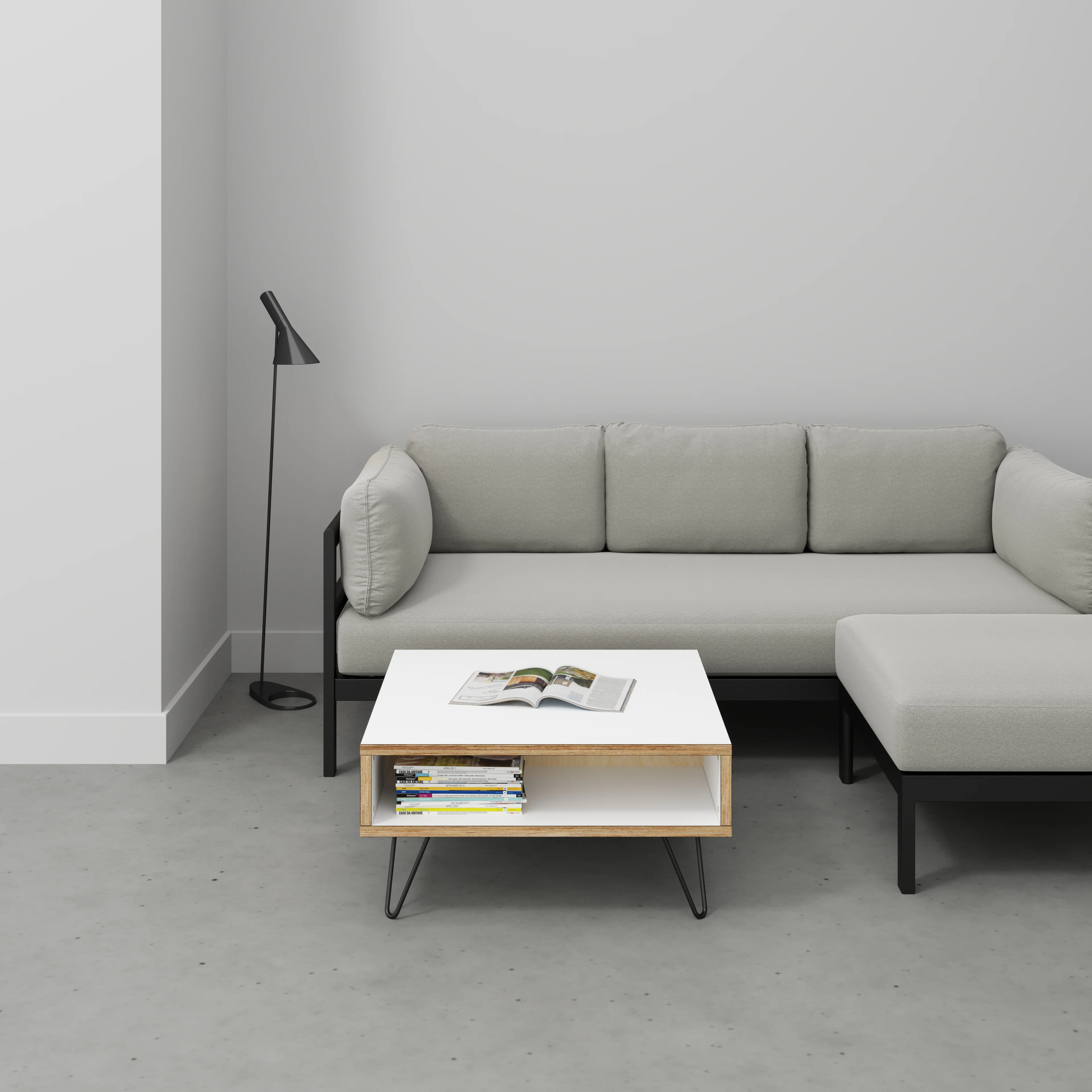 Plywood Coffee Table with Box Storage and Black Hairpin Legs - Formica White - 800(w) x 800(d) x 400(h) - Image 2