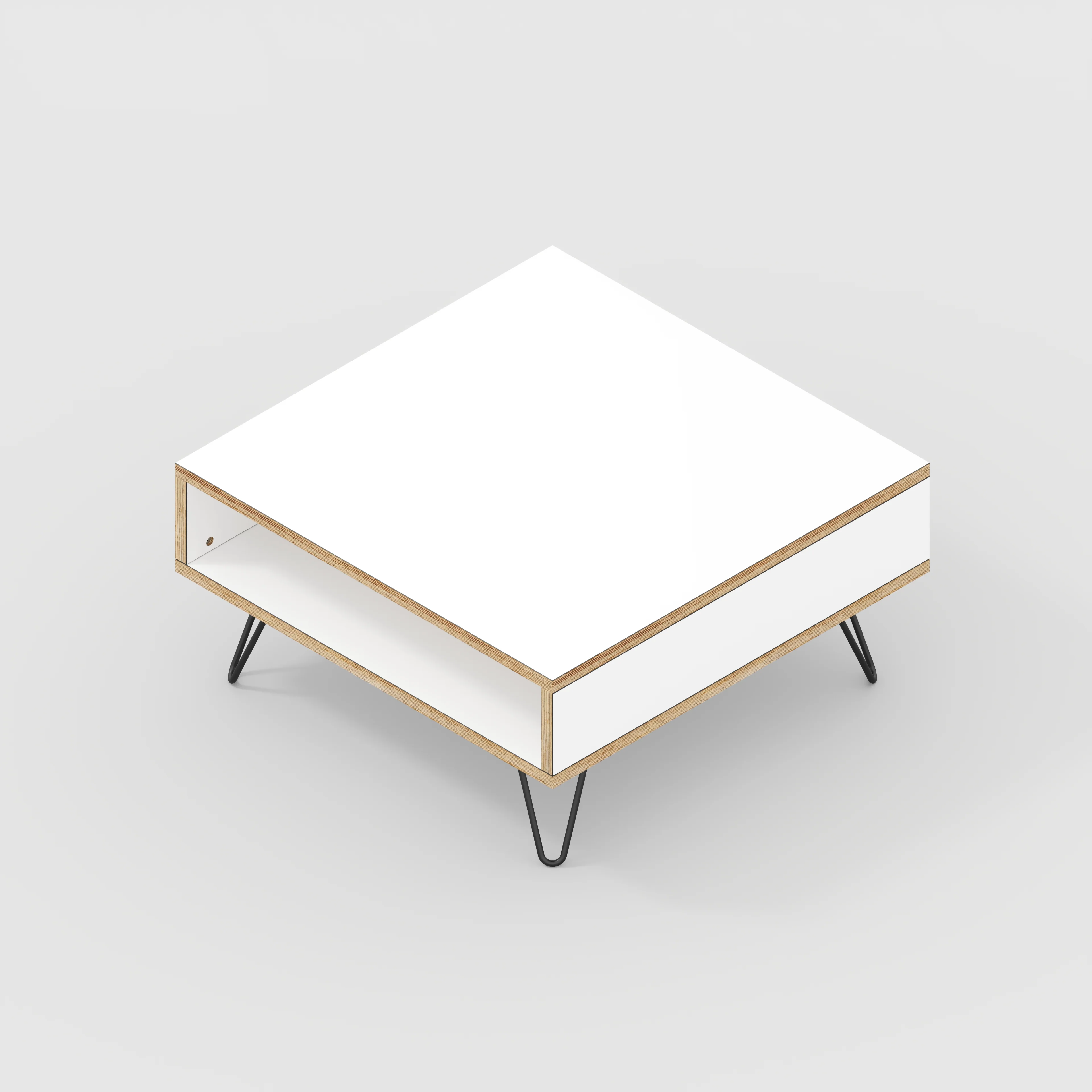 Plywood Coffee Table with Box Storage and Black Hairpin Legs - Formica White - 800(w) x 800(d) x 400(h) - Image 4
