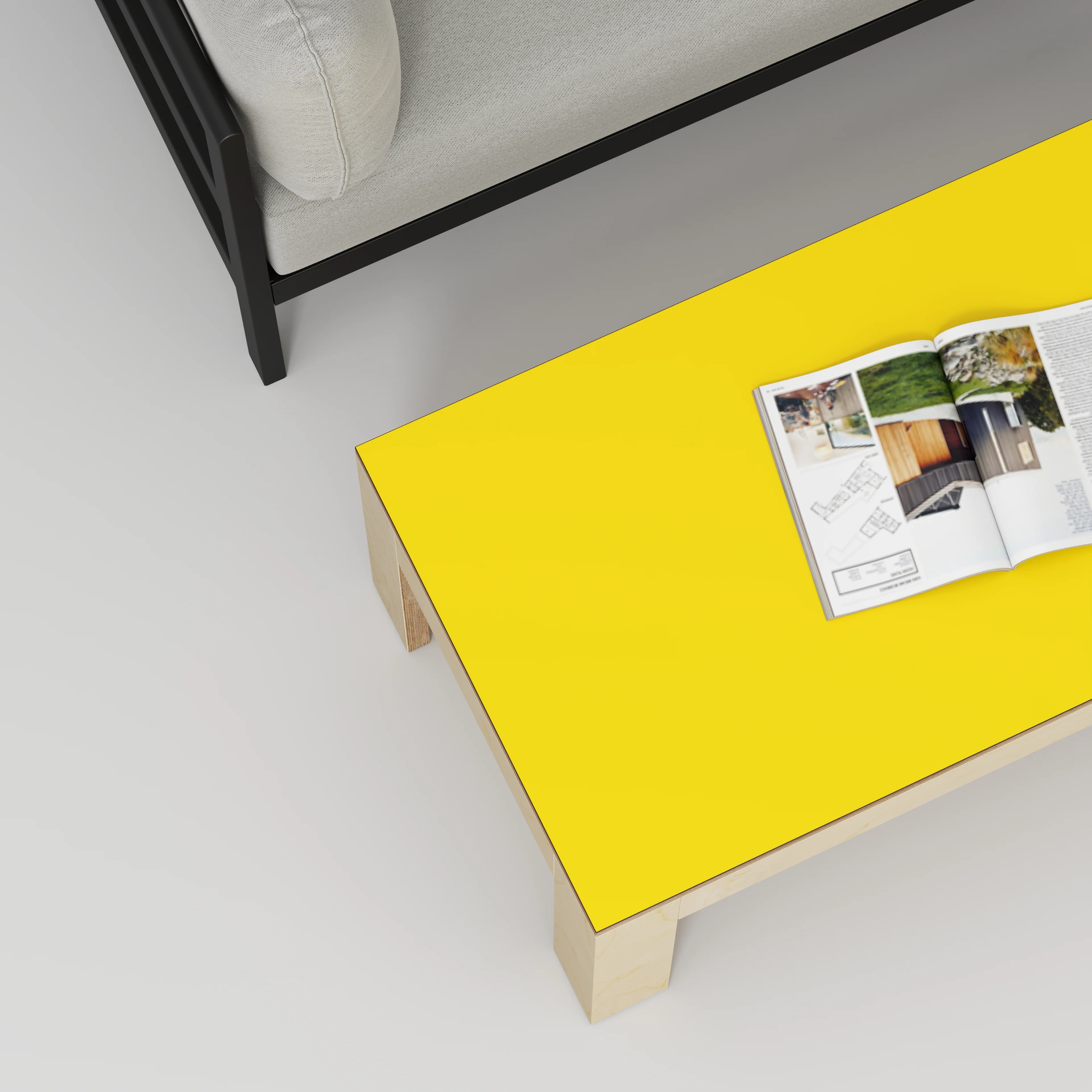 Plywood Coffee Table with Solid Frame - Formica Chrome Yellow - 1200(w) x 600(d) x 450(h) - Image 3