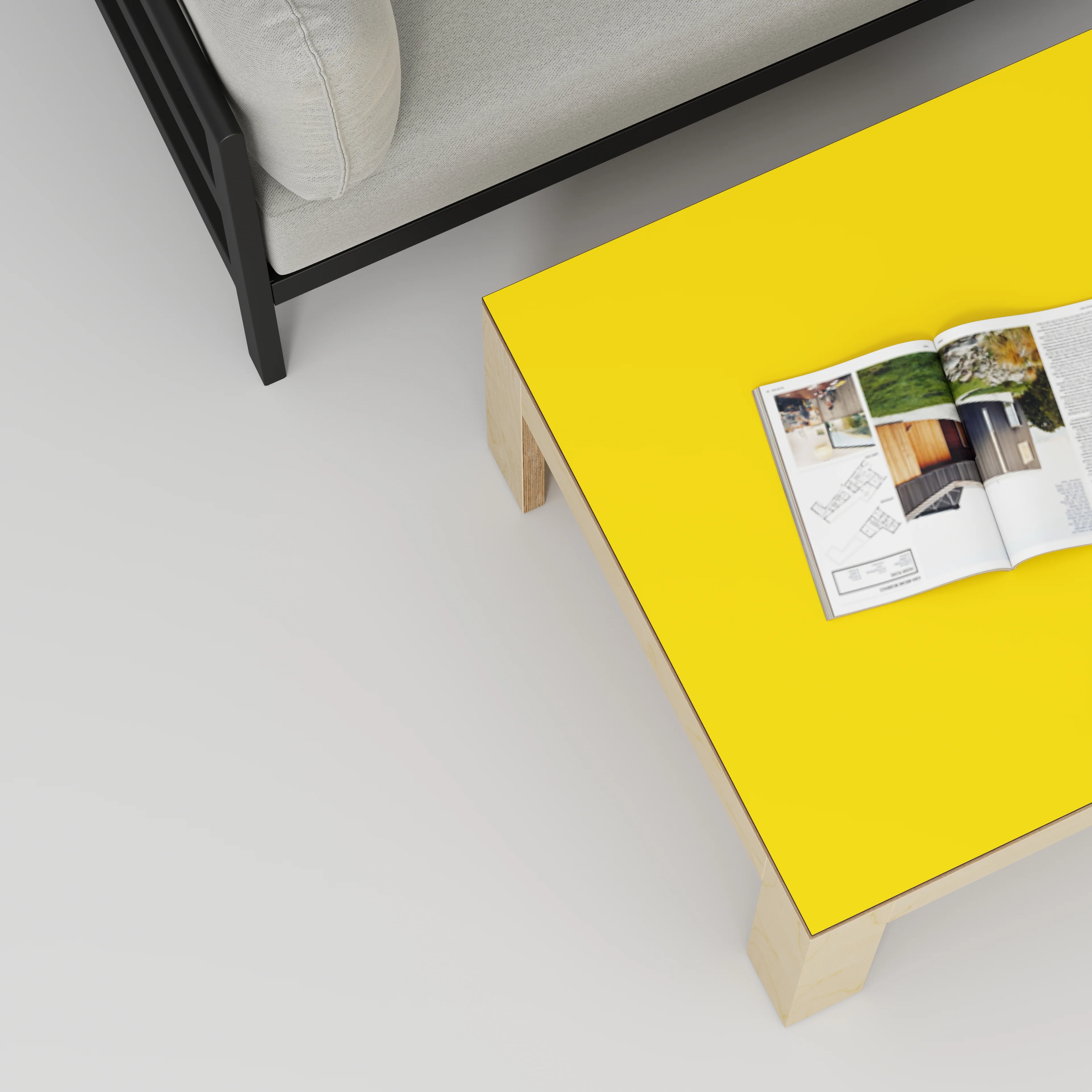 Plywood Coffee Table with Solid Frame - Formica Chrome Yellow - 800(w) x 800(d) x 450(h) - Image 3