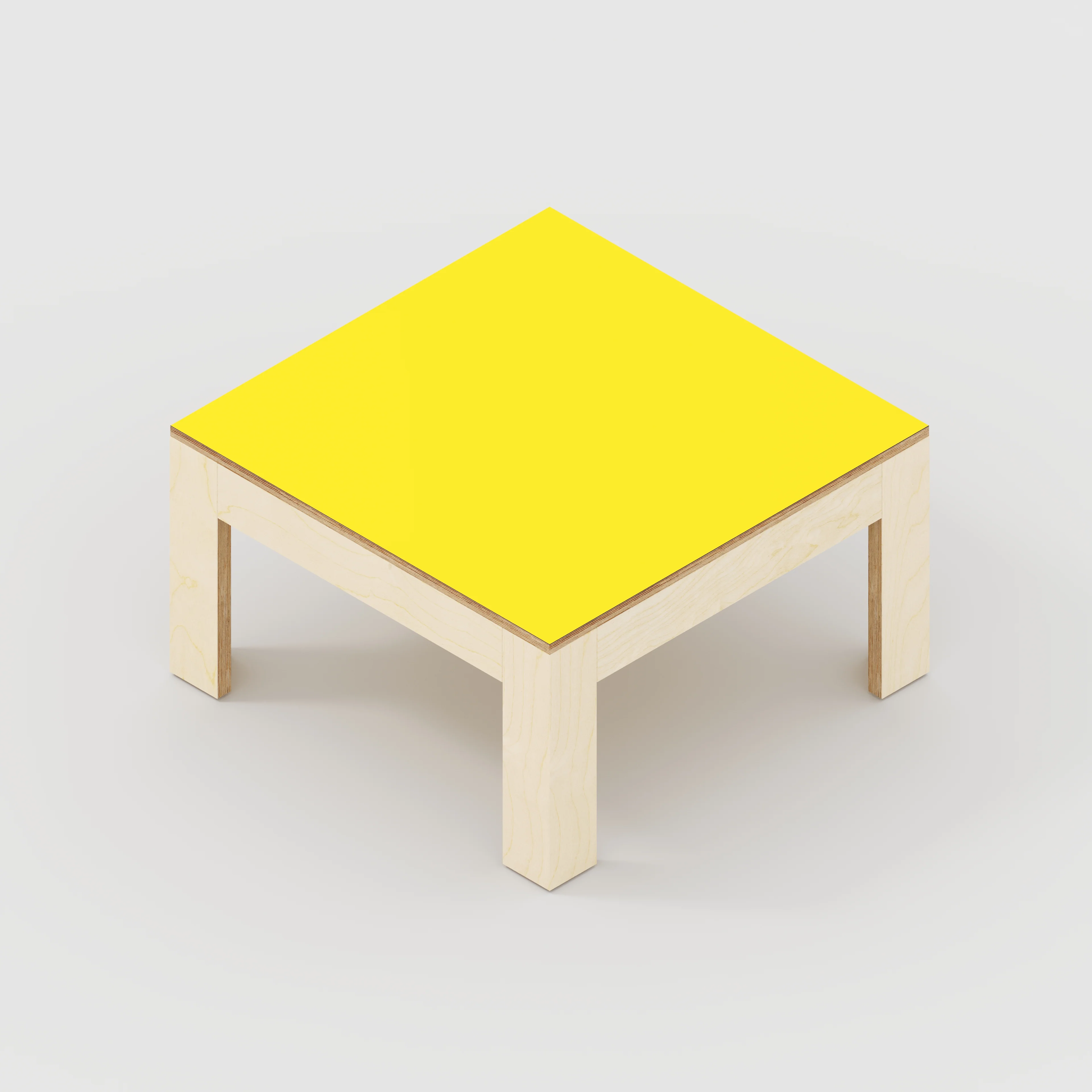 Plywood Coffee Table with Solid Frame - Formica Chrome Yellow - 800(w) x 800(d) x 450(h) - Image 5