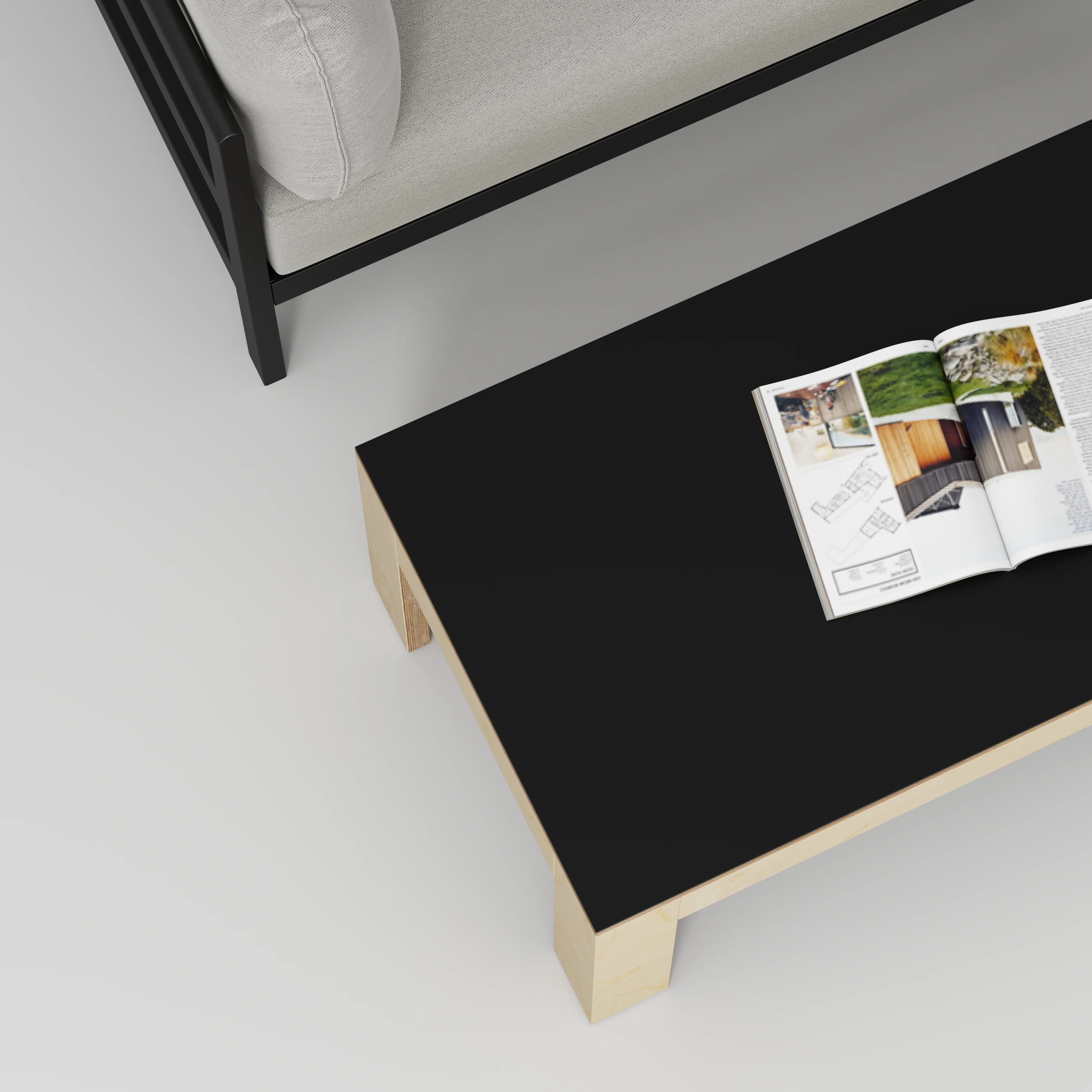 Plywood Coffee Table with Solid Frame - Formica Diamond Black - 1200(w) x 600(d) x 450(h) - Image 3