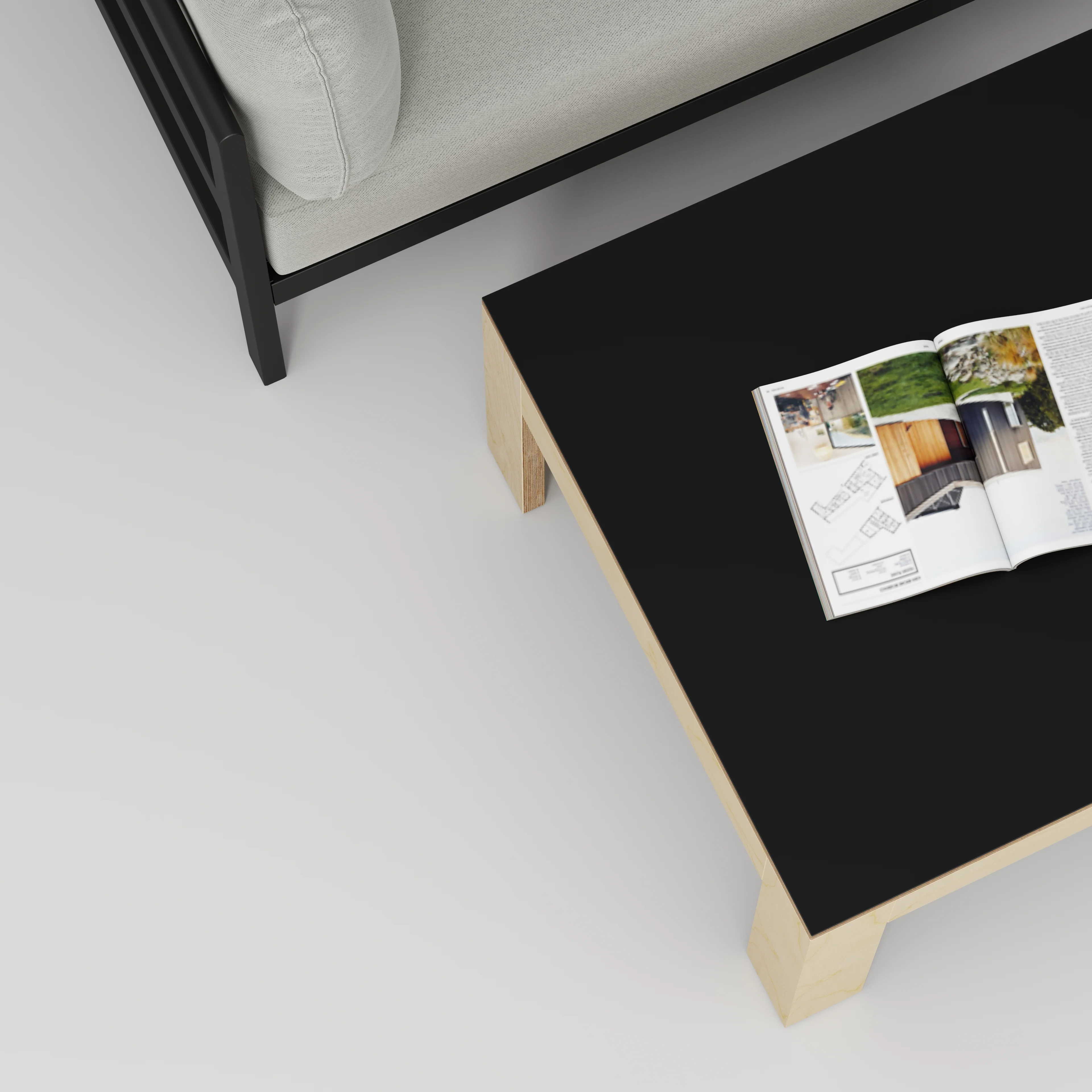 Plywood Coffee Table with Solid Frame - Formica Diamond Black - 800(w) x 800(d) x 450(h) - Image 3